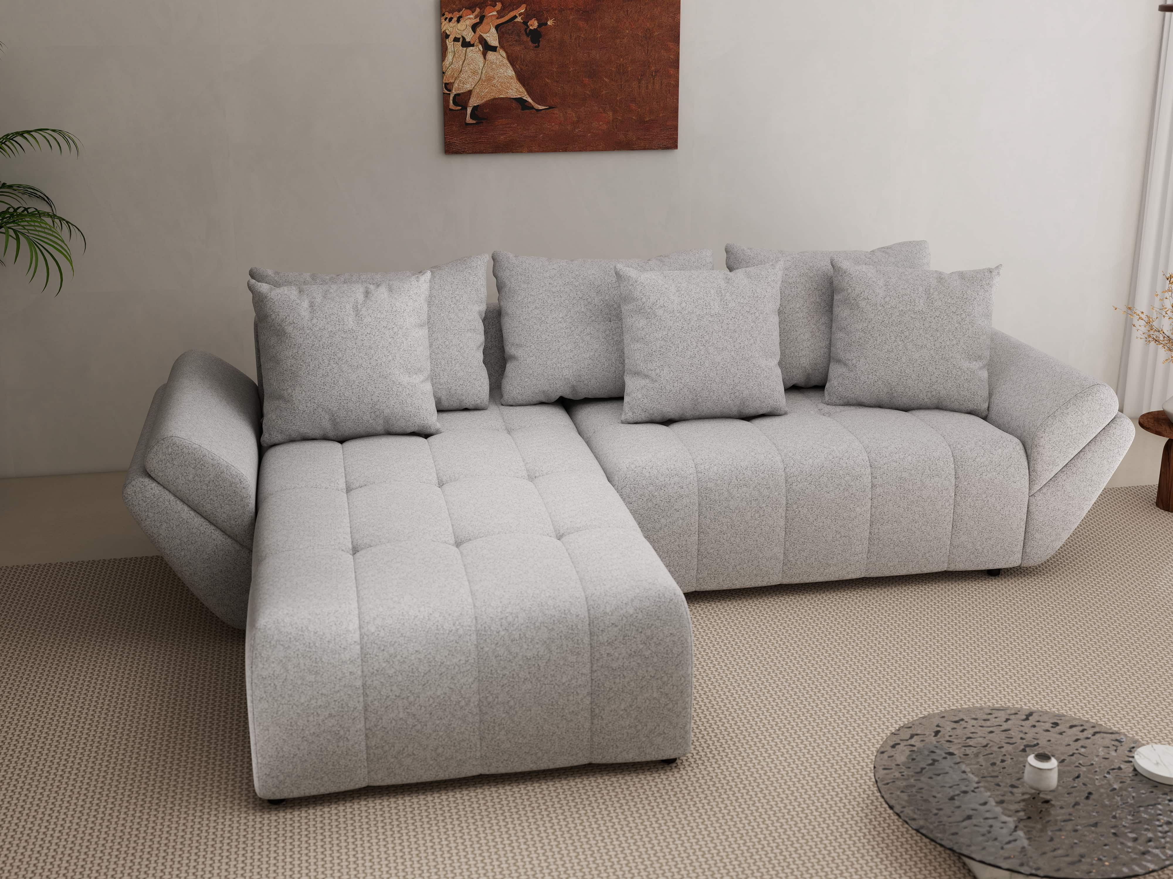 Colțar extensibil dumonde cu ladă de depozitare si sezut confortabil din spuma HR, Berlin Euphoria Gri 280x185 cm Fabrica