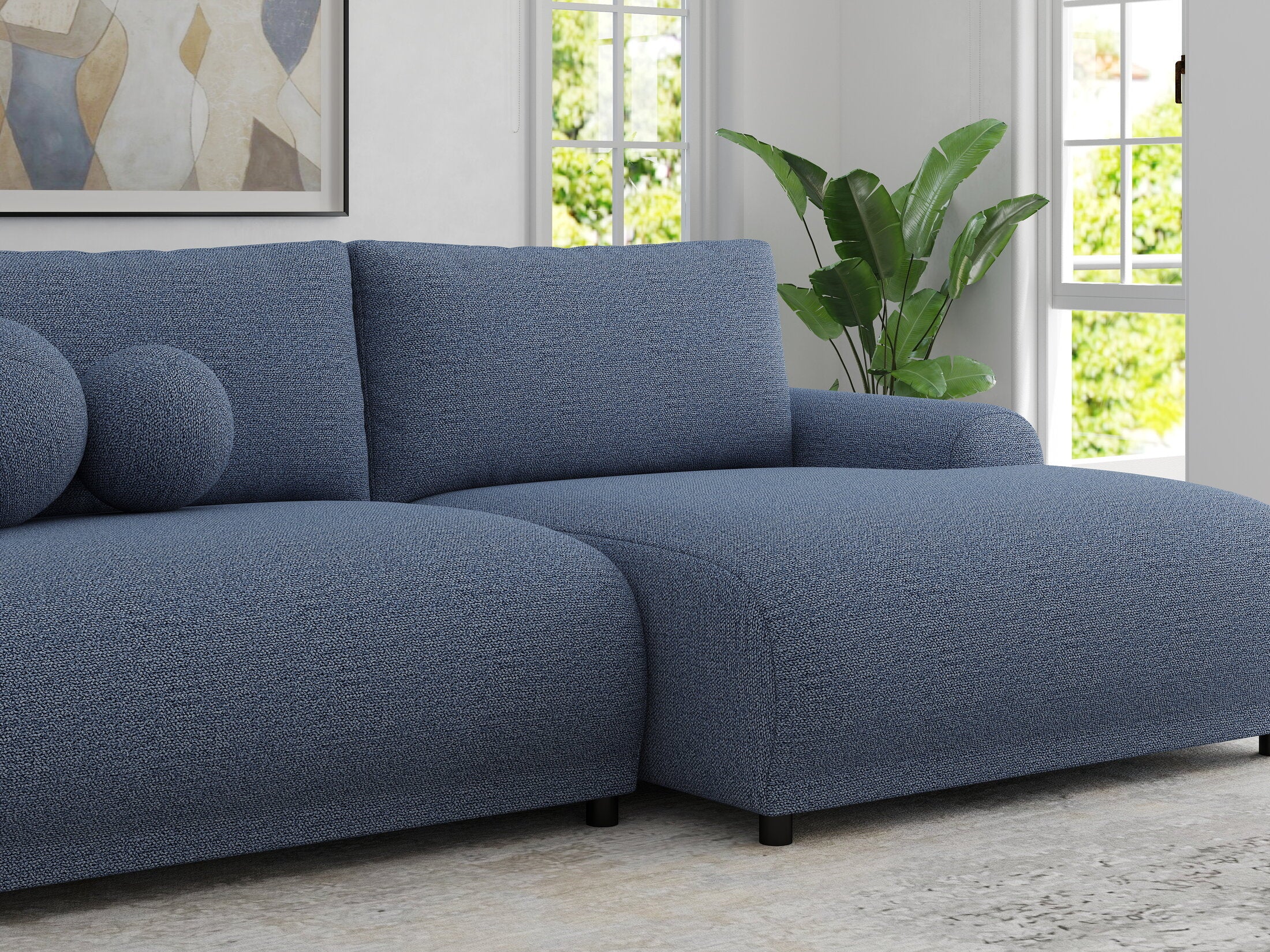 Colțar extensibil dumonde cu ladă de depozitare și șezut confortabil din spumă HR, Carlo Enjoy Albastru 240x145 cm II