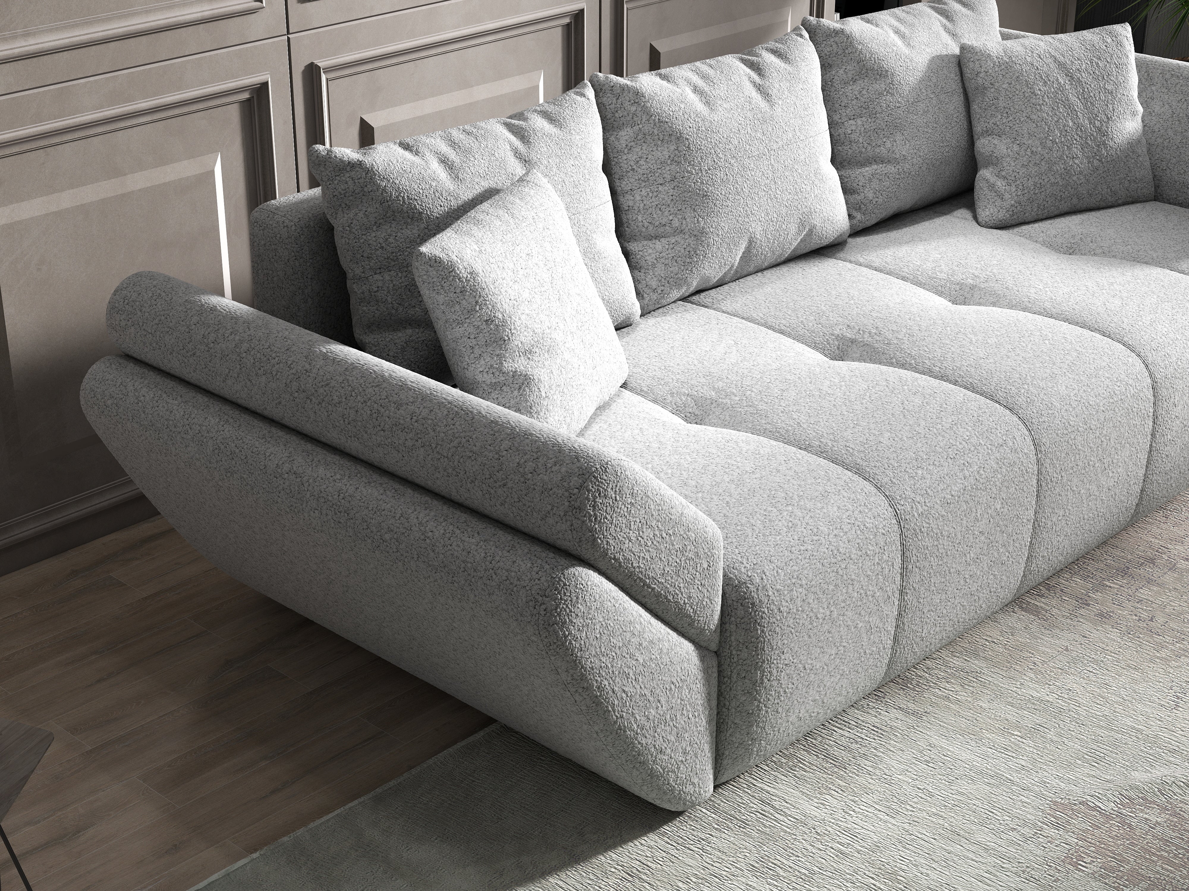 Canapea extensibilă dumonde cu ladă de depozitare si sezut confortabil din spuma HR, Berlin Euphoria Grey 250x100 cm Fabrica