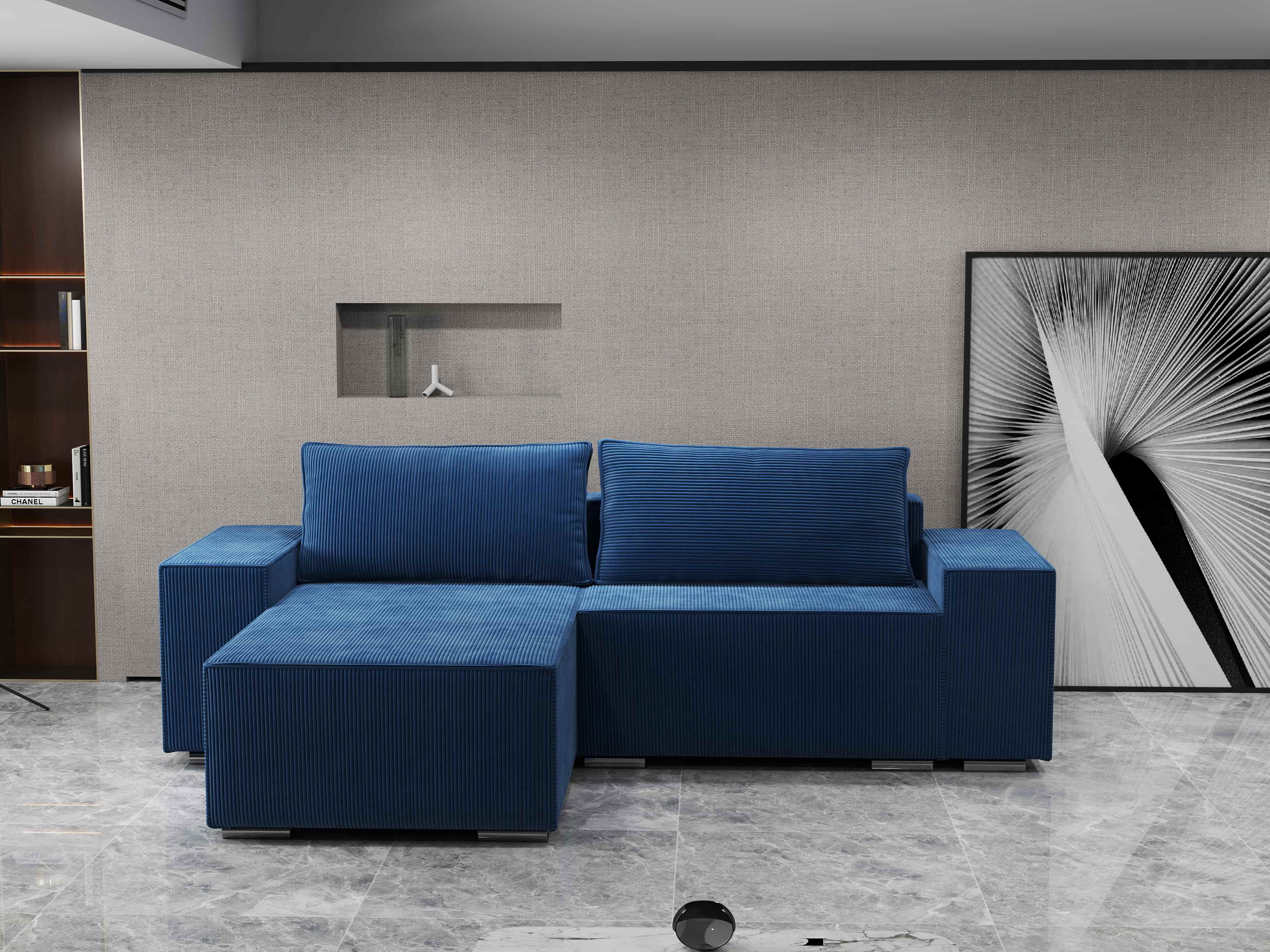 Colțar extensibil dumonde cu ladă de depozitare si sezut confortabil din spuma HR, Dream Zoom Albastru 290x185 cm Fabrica