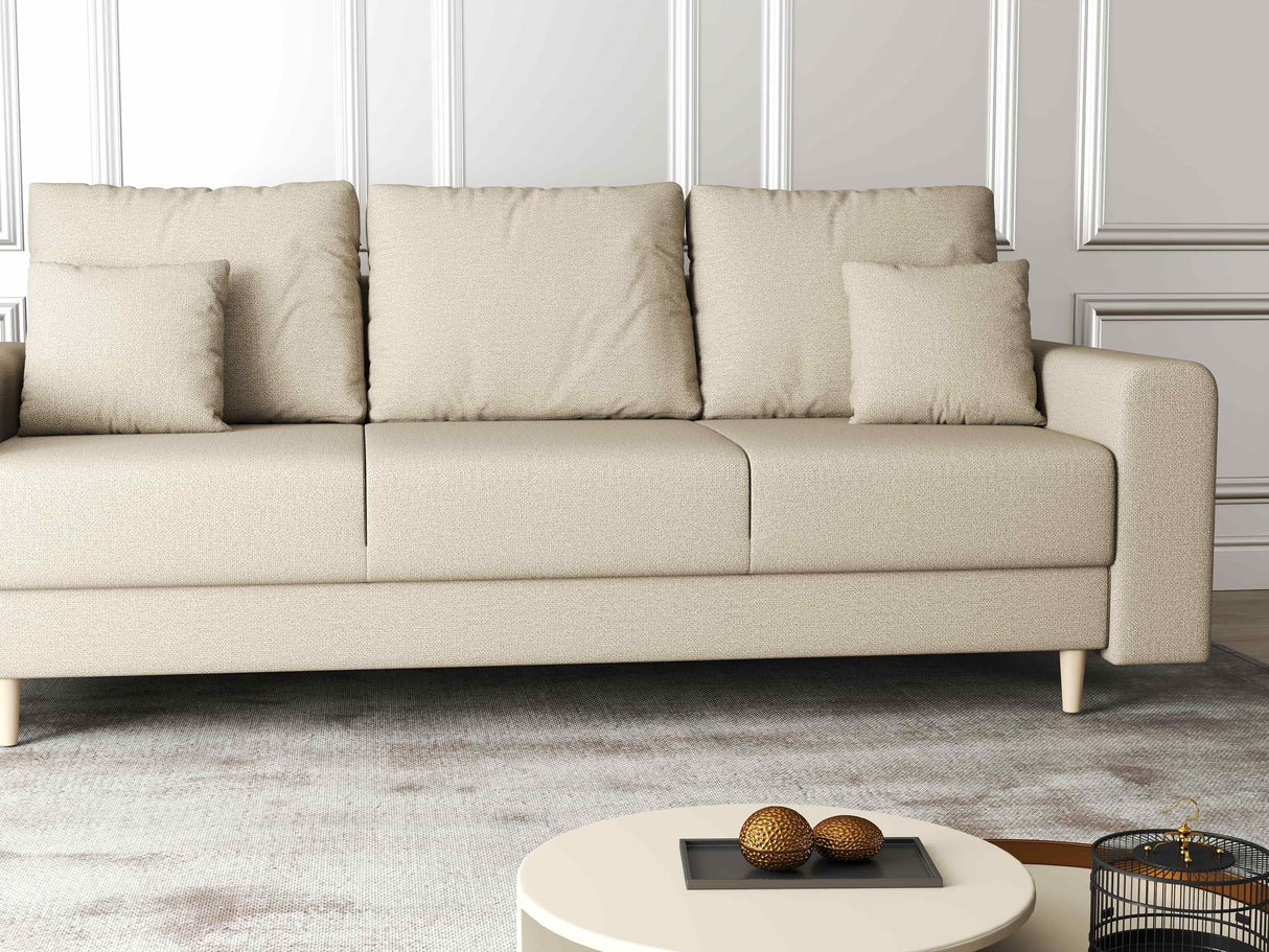 Canapea extensibilă dumonde cu ladă de depozitare si sezut confortabil din spuma HR, Kronos Enjoy Beige 210x100 cm fabrica