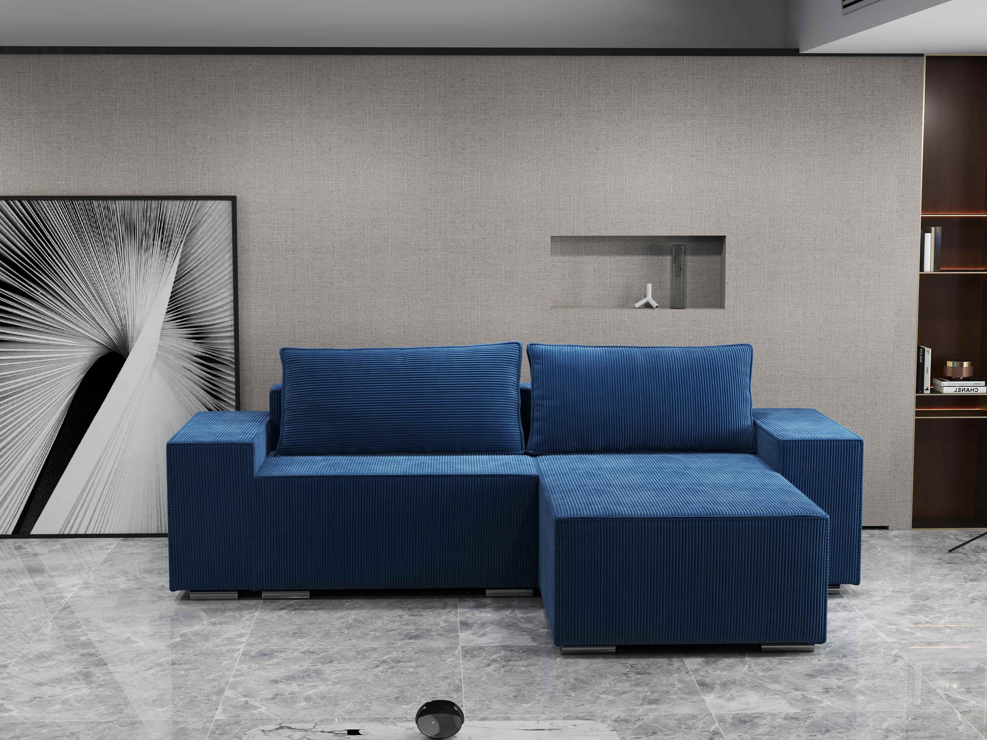 Colțar extensibil dumonde cu ladă de depozitare si sezut confortabil din spuma HR, Dream Zoom Albastru 290x185 cm II Fabrica