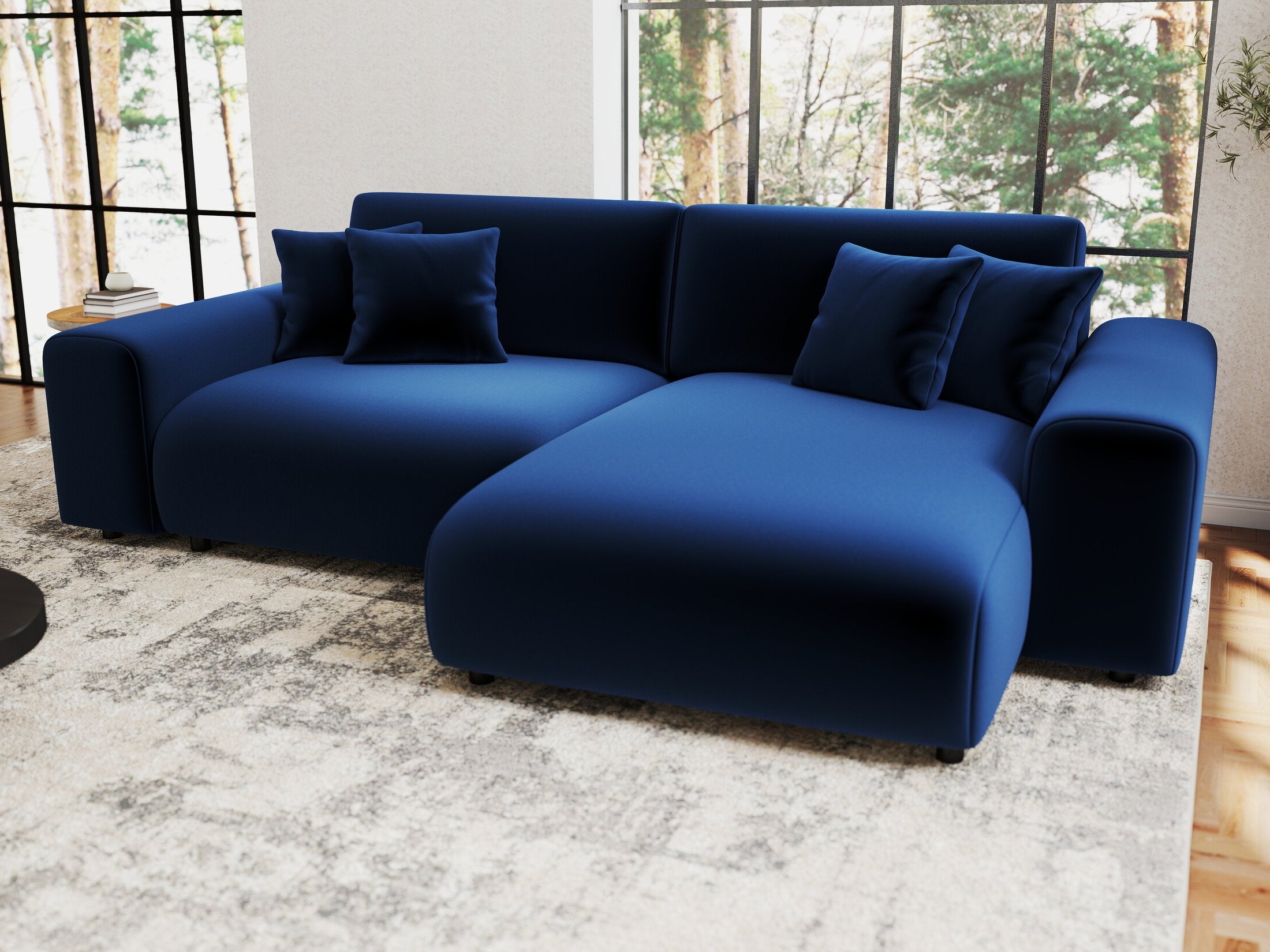 Colțar extensibil dumonde cu ladă de depozitare si sezut confortabil din spuma HR, Sarina Royal Albastru Navy 255x168 cm II