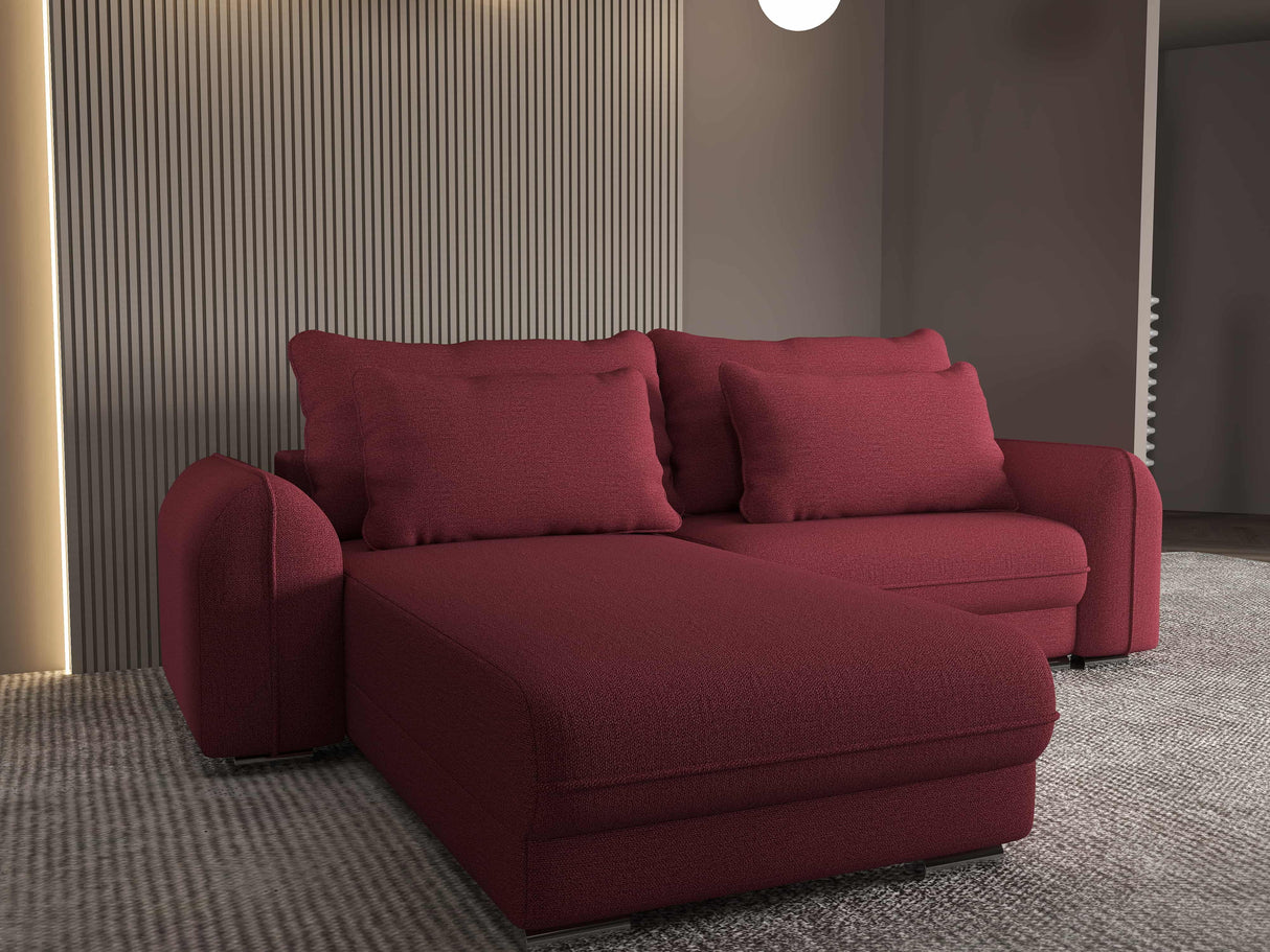 Colțar extensibil dumonde cu ladă de depozitare si sezut confortabil din spuma HR, Denver Enjoy Rosu 275x185 cm Fabrica