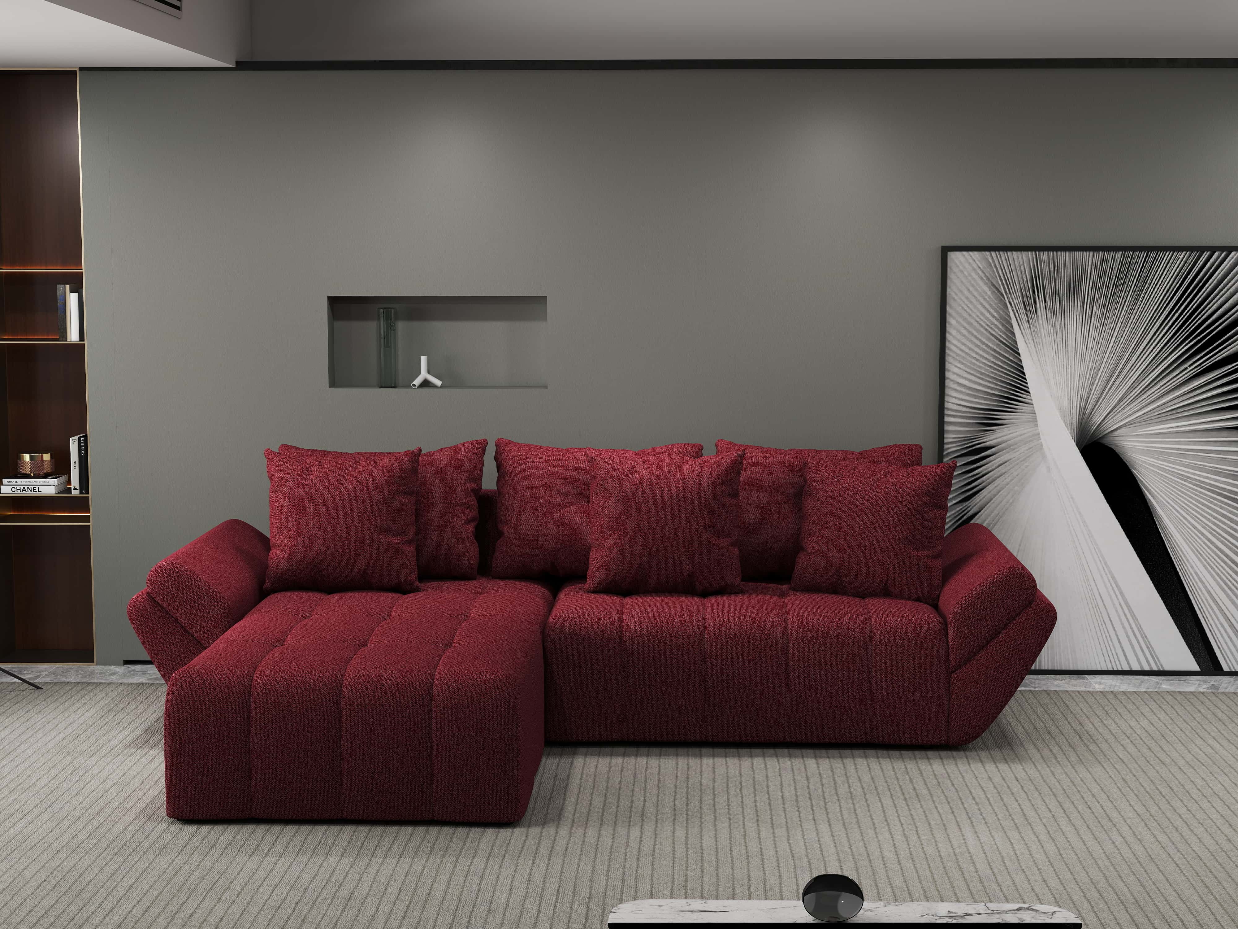 Colțar extensibil dumonde cu ladă de depozitare si sezut confortabil din spuma HR, Berlin Enjoy Rosu 280x185 cm Fabrica