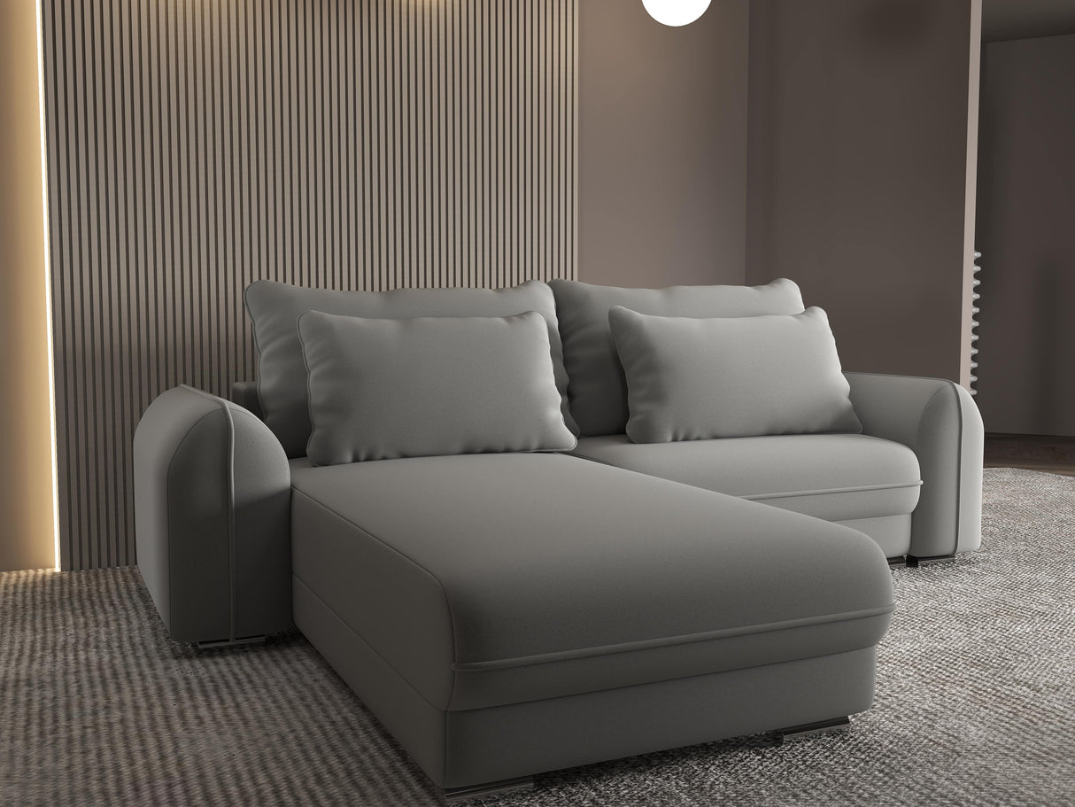Colțar extensibil dumonde cu ladă de depozitare si sezut confortabil din spuma HR, Denver Royal Gri 275x185 cm Fabrica