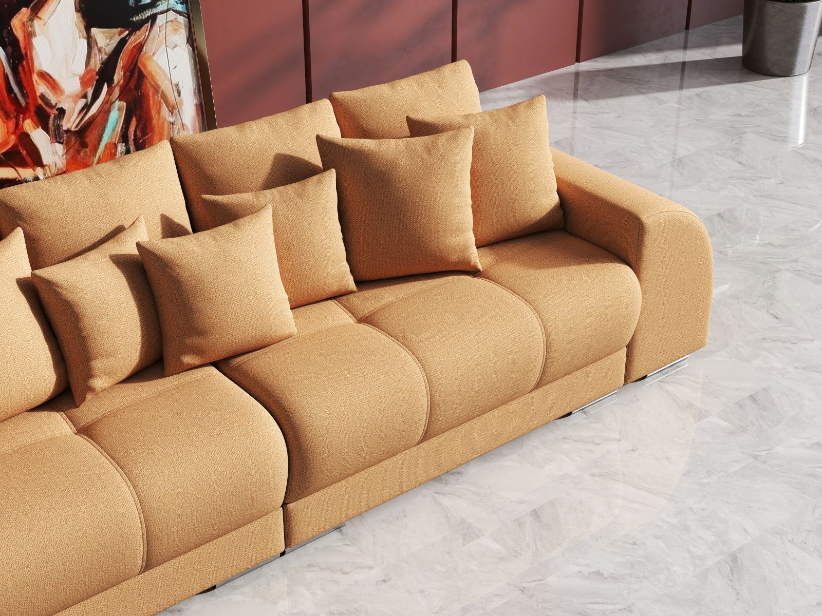 Canapea extensibilă dumonde cu 2 lăzi de depozitare si sezut confortabil din spuma HR, Big Sofa Verona Enjoy Lux Mango 310x100 cm Fabrica