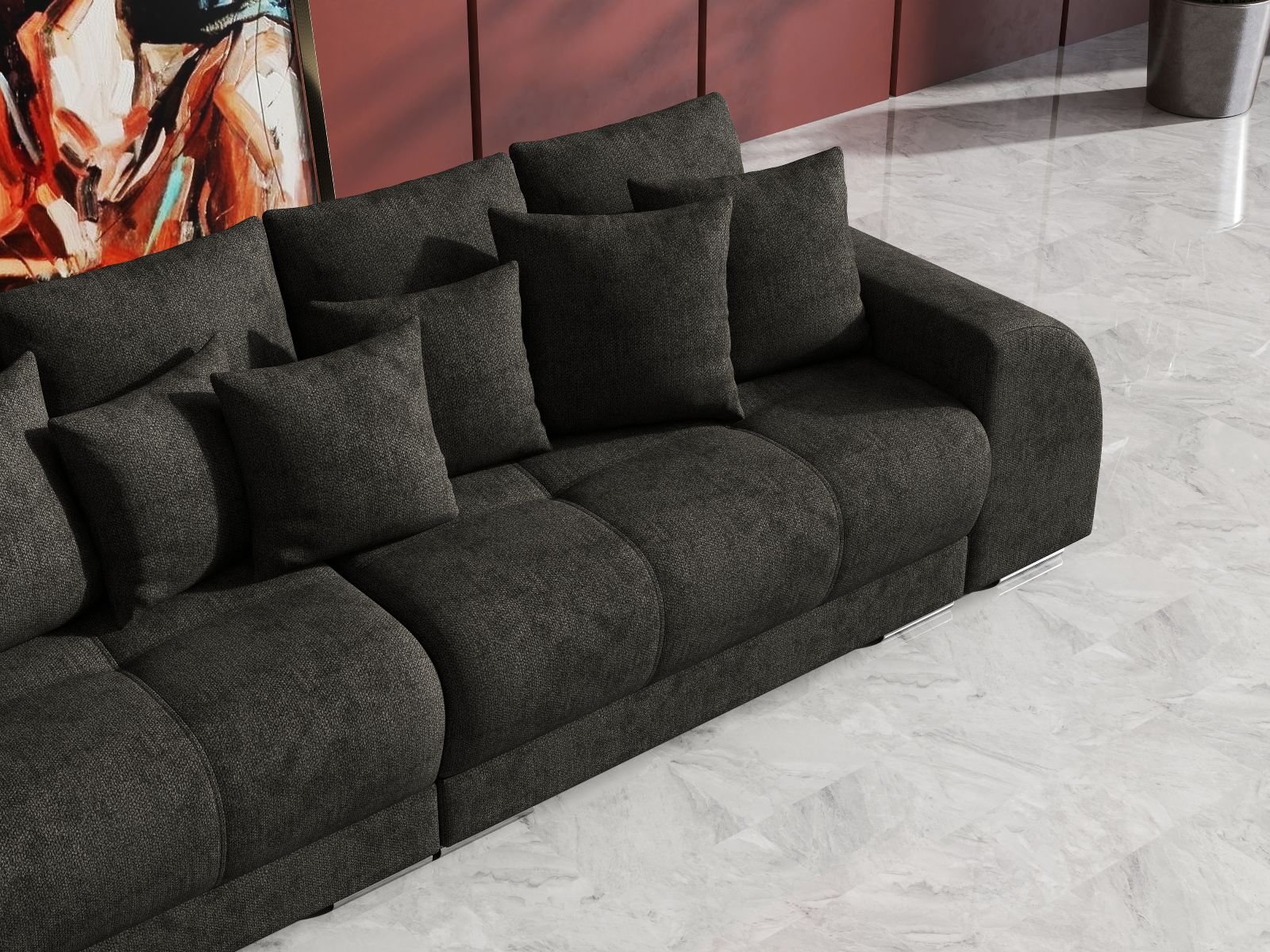 Canapea extensibilă dumonde cu 2 lăzi de depozitare si sezut confortabil din spuma HR, Big Sofa Verona Enjoy Lux Black 310x100 cm Fabrica