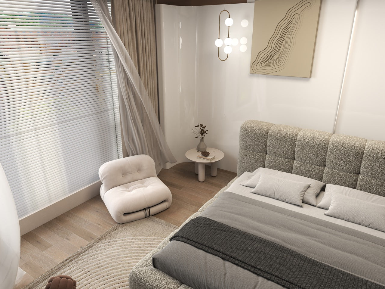 Pat dormitor dumonde, tapitat bej, Lorenzo 160x200 cm, somiera rabatabila inclusa, spatiu depozitare WLS