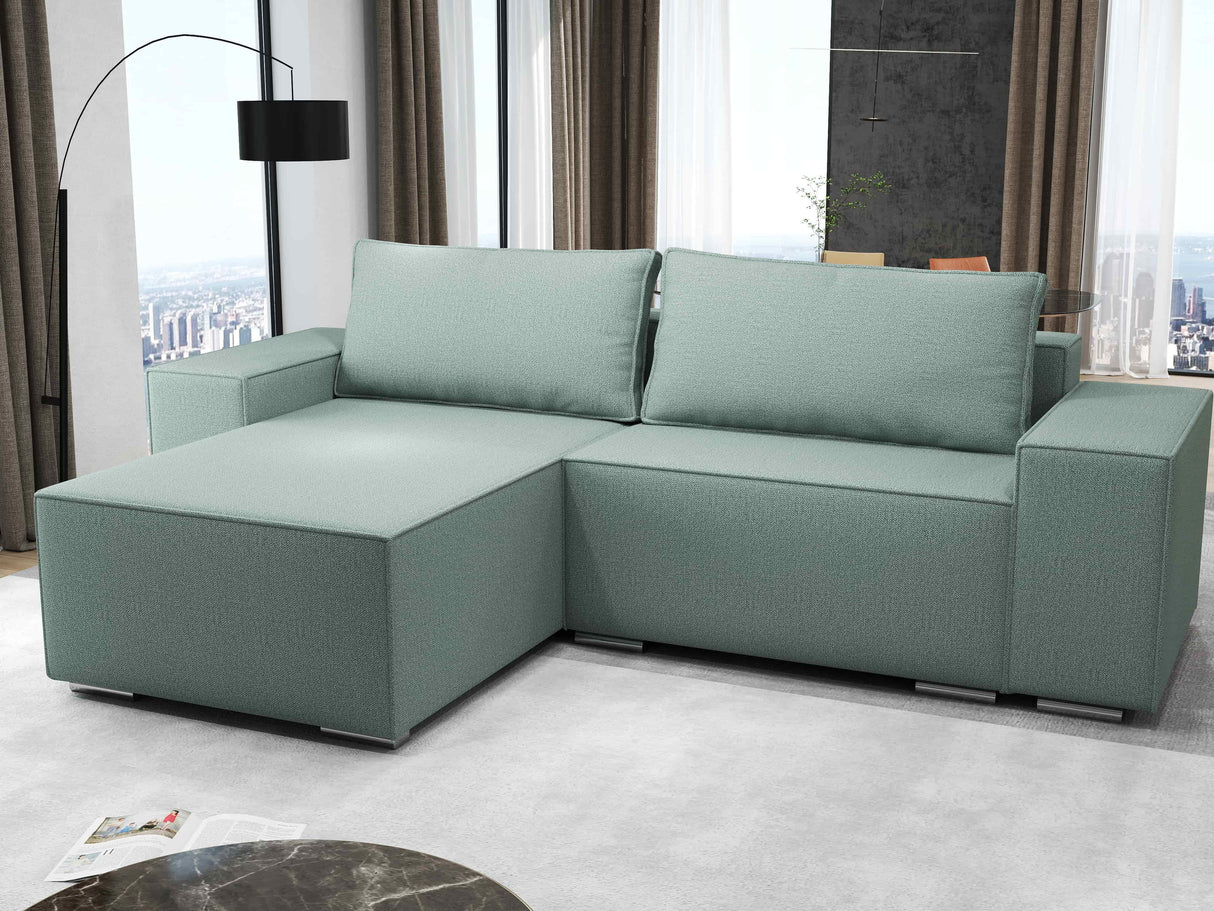 Colțar extensibil dumonde cu ladă de depozitare si sezut confortabil din spuma HR, Dream Enjoy Verde Mint 290x185 cm Fabrica