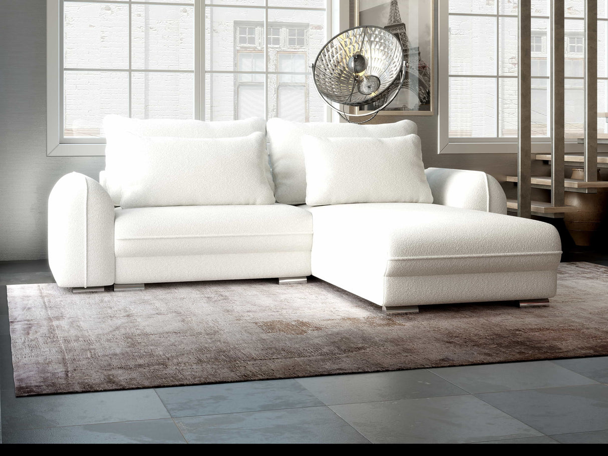 Colțar extensibil dumonde cu ladă de depozitare si sezut confortabil din spuma HR, Denver Euphoria Alb 275x185 cm II Fabrica