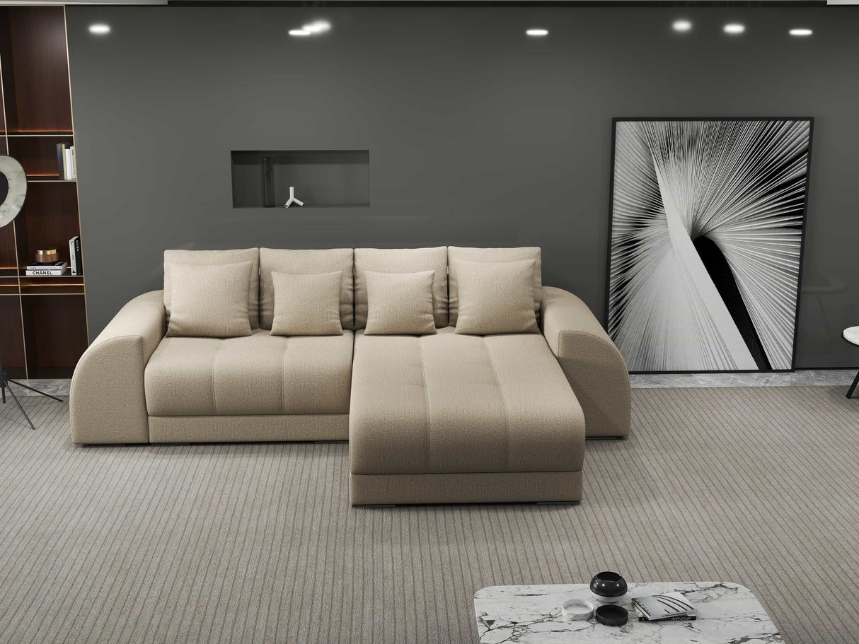 Colțar extensibil dumonde cu ladă de depozitare si sezut confortabil din spuma HR, Verona Enjoy Beige II 290x185 cm Fabrica