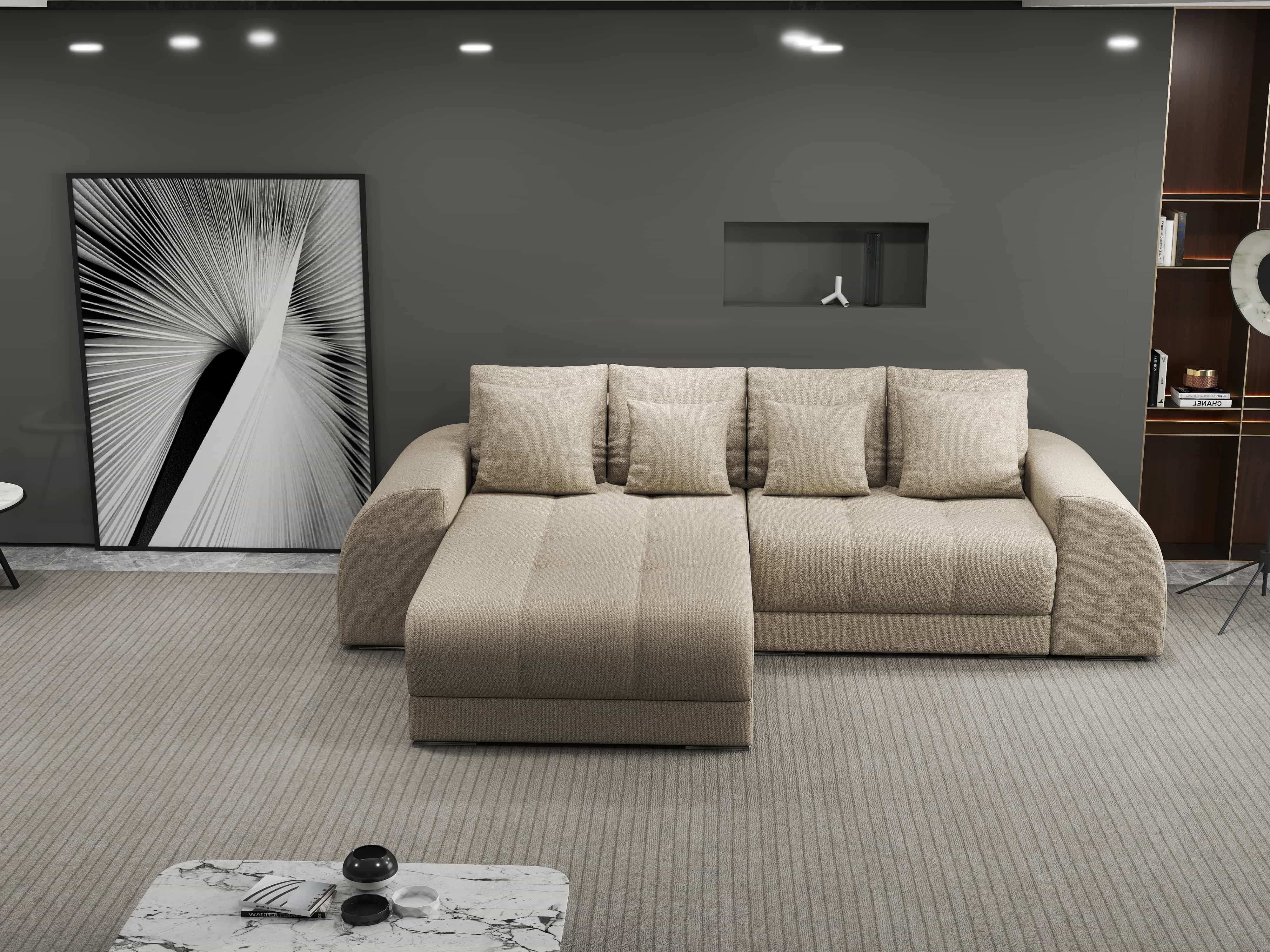 Colțar extensibil dumonde cu ladă de depozitare si sezut confortabil din spuma HR, Verona Enjoy Beige 290x185 cm Fabrica