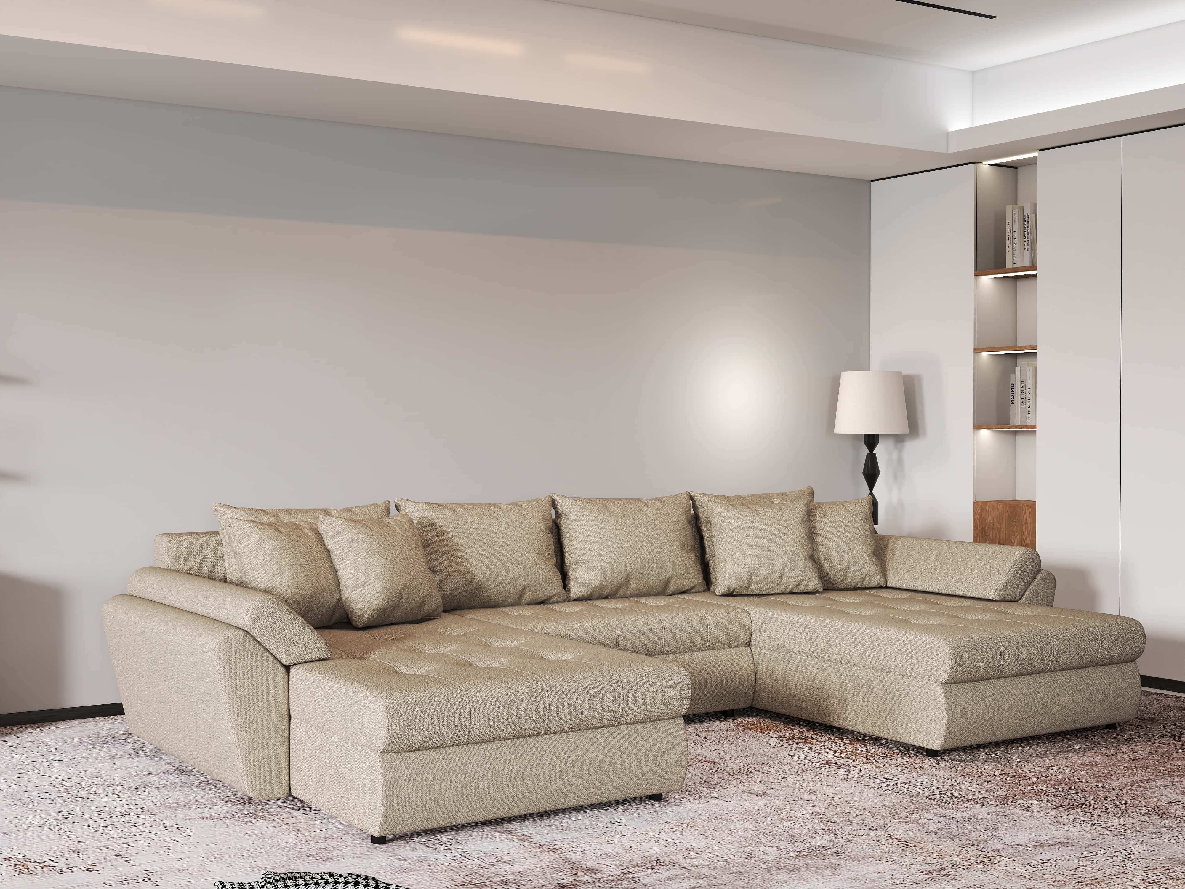 Colțar extensibil dumonde cu ladă de depozitare si sezut confortabil din spuma HR, Loana Bej U 355x185 cm Fabrica