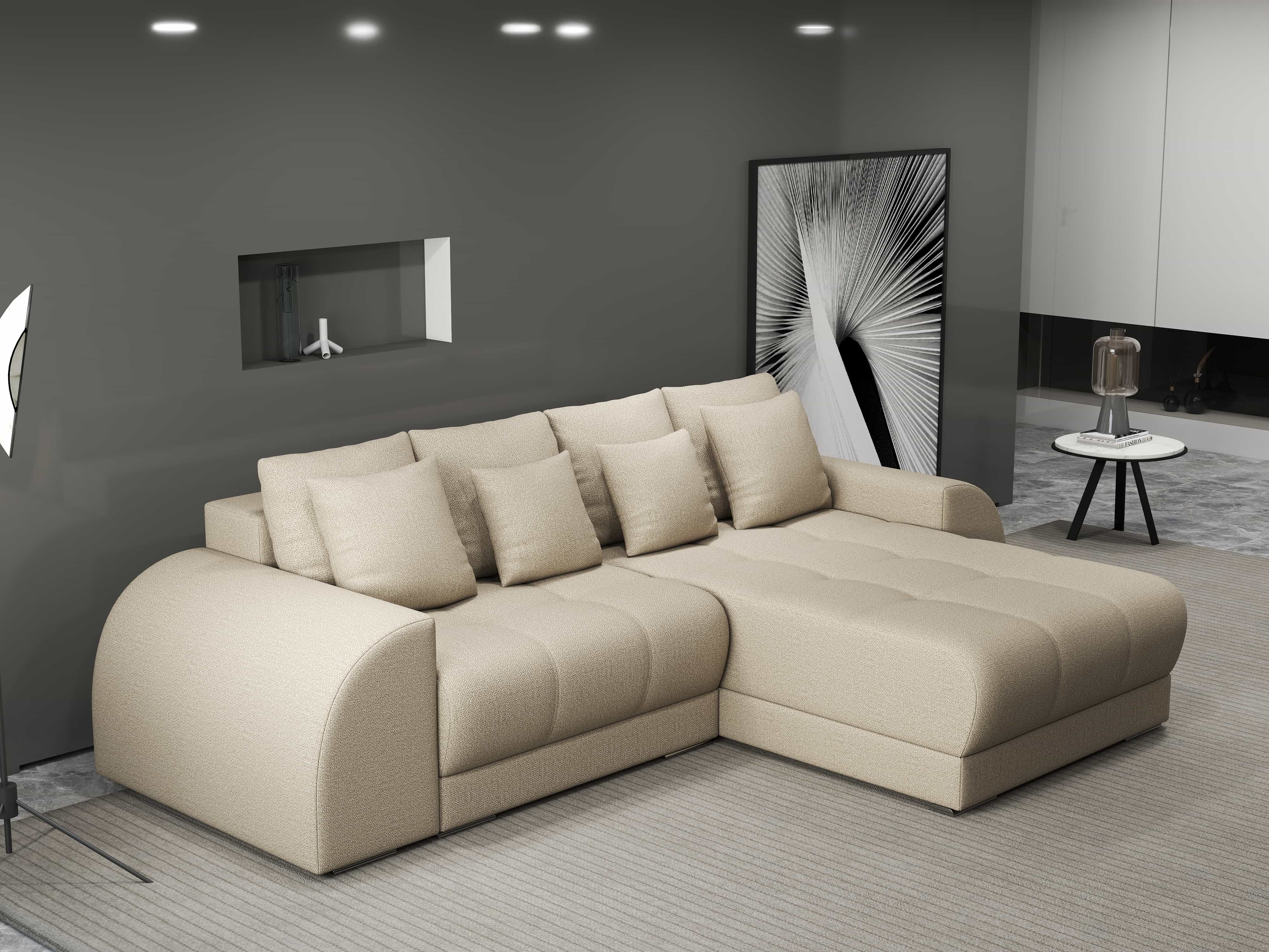 Colțar extensibil dumonde cu ladă de depozitare si sezut confortabil din spuma HR, Verona Enjoy Beige II 290x185 cm Fabrica