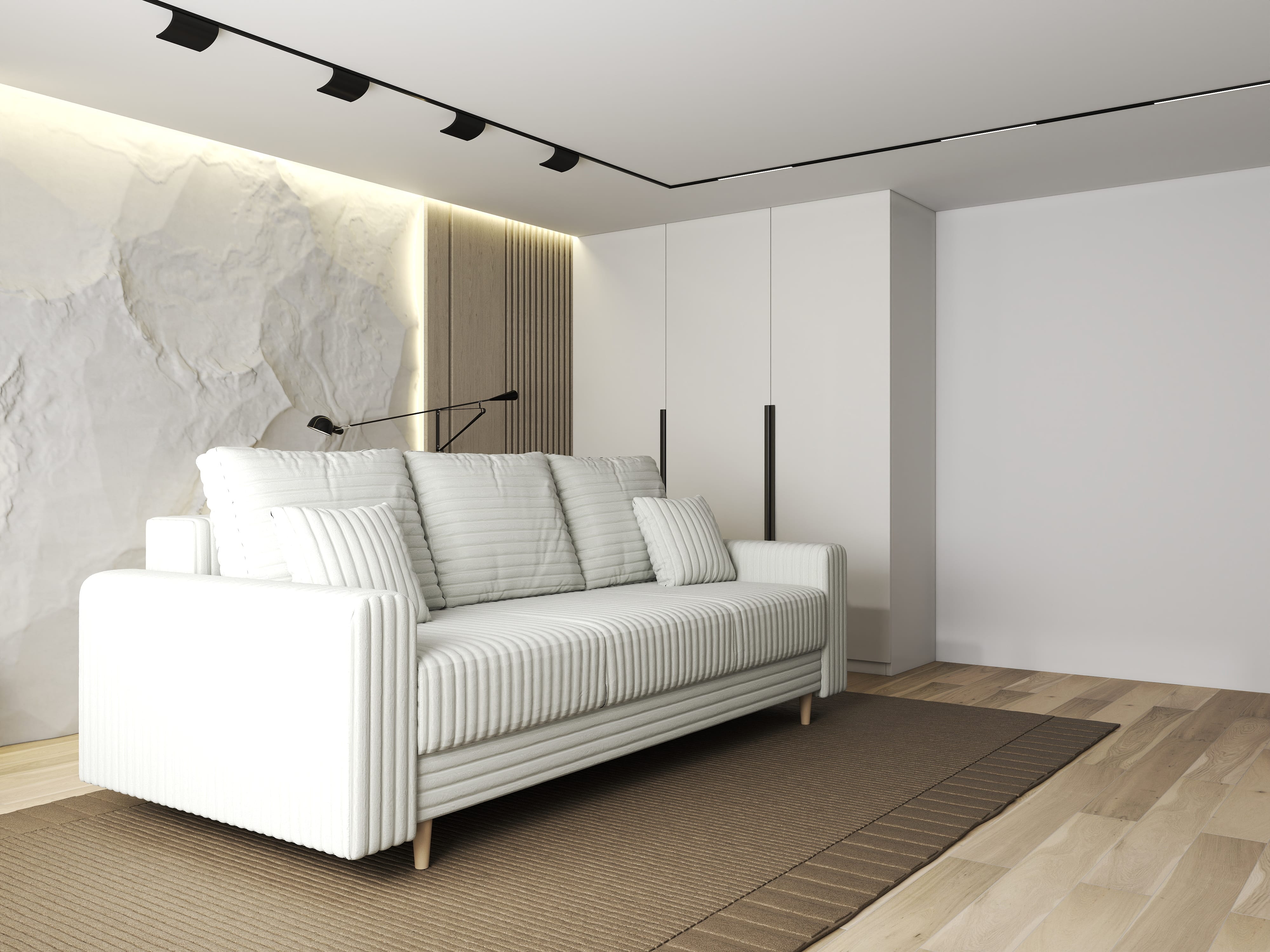 Canapea extensibilă dumonde cu ladă de depozitare si sezut confortabil din spuma HR, Kronos Ambience Ivory 210x100 cm fabrica
