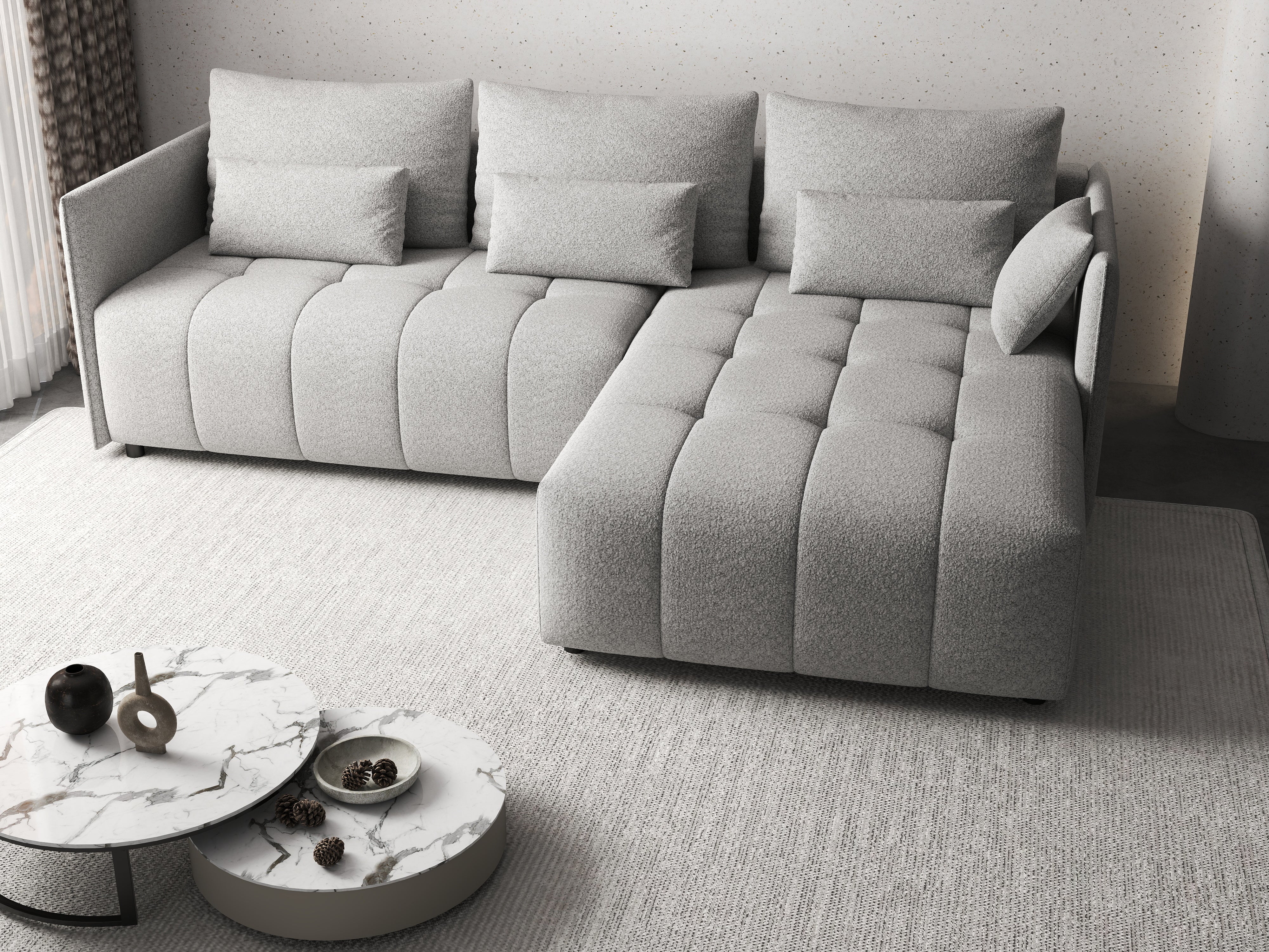 Colțar extensibil dumonde cu ladă de depozitare si sezut confortabil din spuma HR, Malta Euphoria Grey 235x185 cm Fabrica