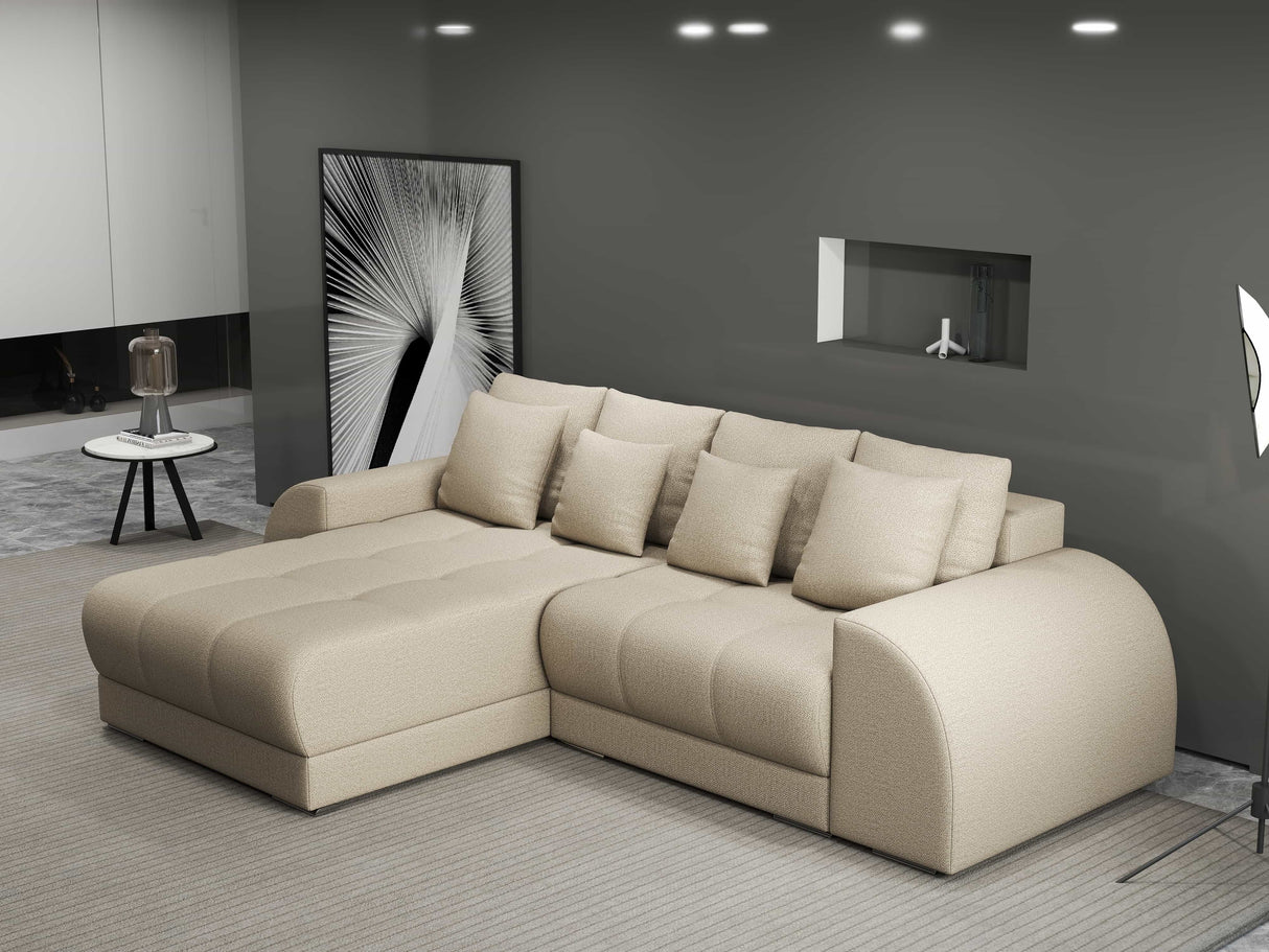 Colțar extensibil dumonde cu ladă de depozitare si sezut confortabil din spuma HR, Verona Enjoy Beige 290x185 cm Fabrica