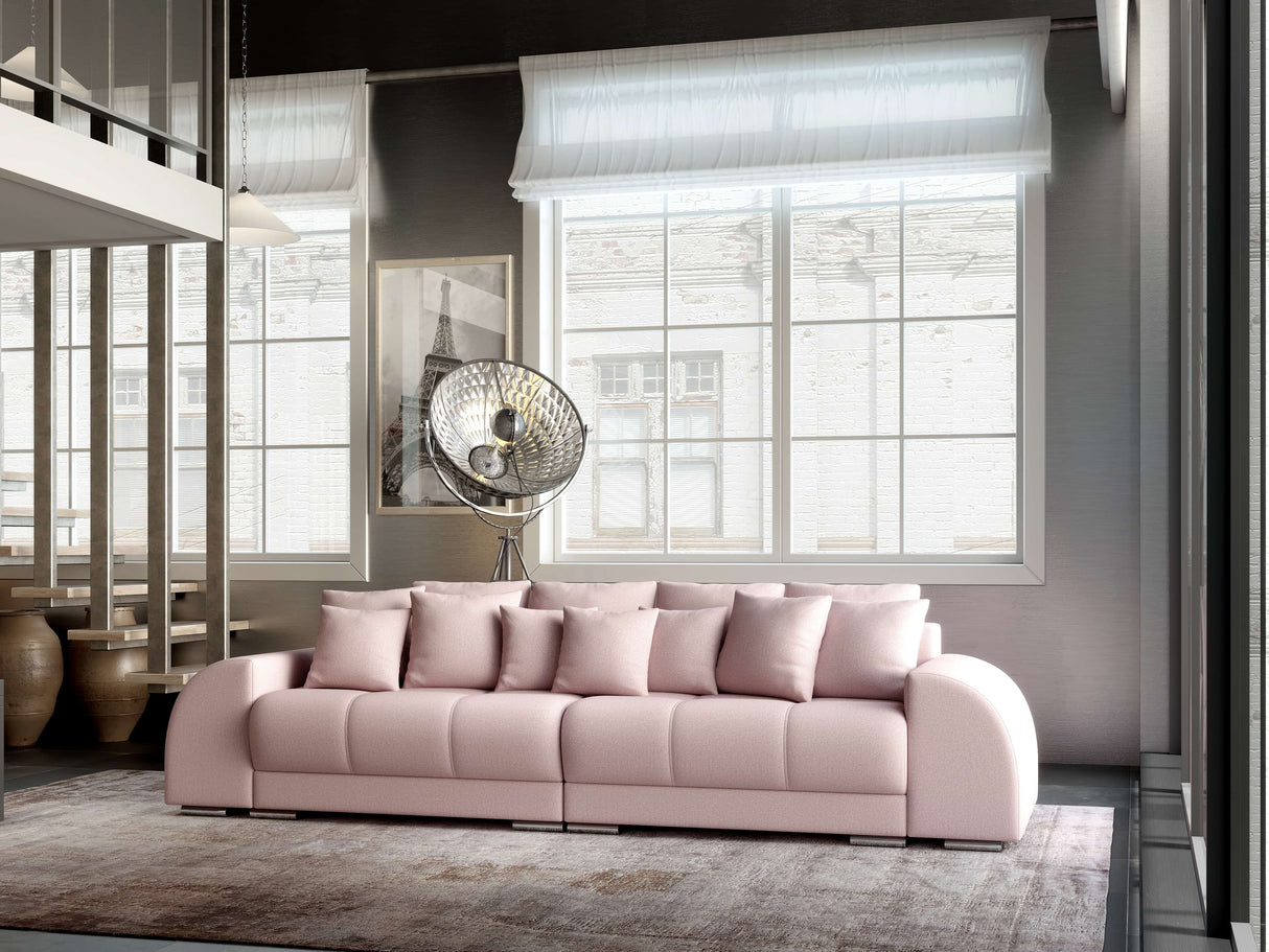 Canapea extensibilă dumonde cu 2 lăzi de depozitare si sezut confortabil din spuma HR, Big Sofa Verona Enjoy Lux Flamingo 310x100 cm Fabrica