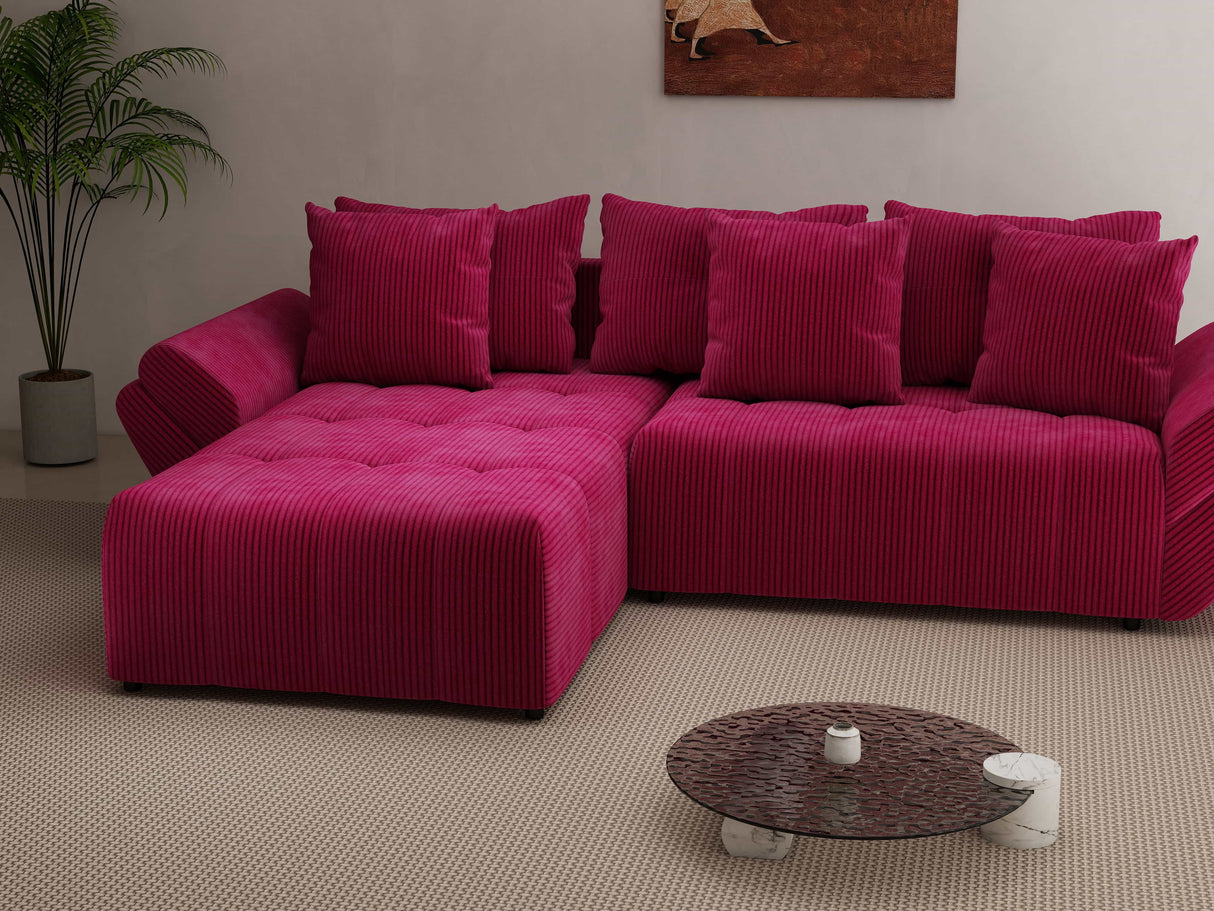 Colțar extensibil dumonde cu ladă de depozitare si sezut confortabil din spuma HR, Berlin Zoom Bordeaux 280x185 cm Fabrica