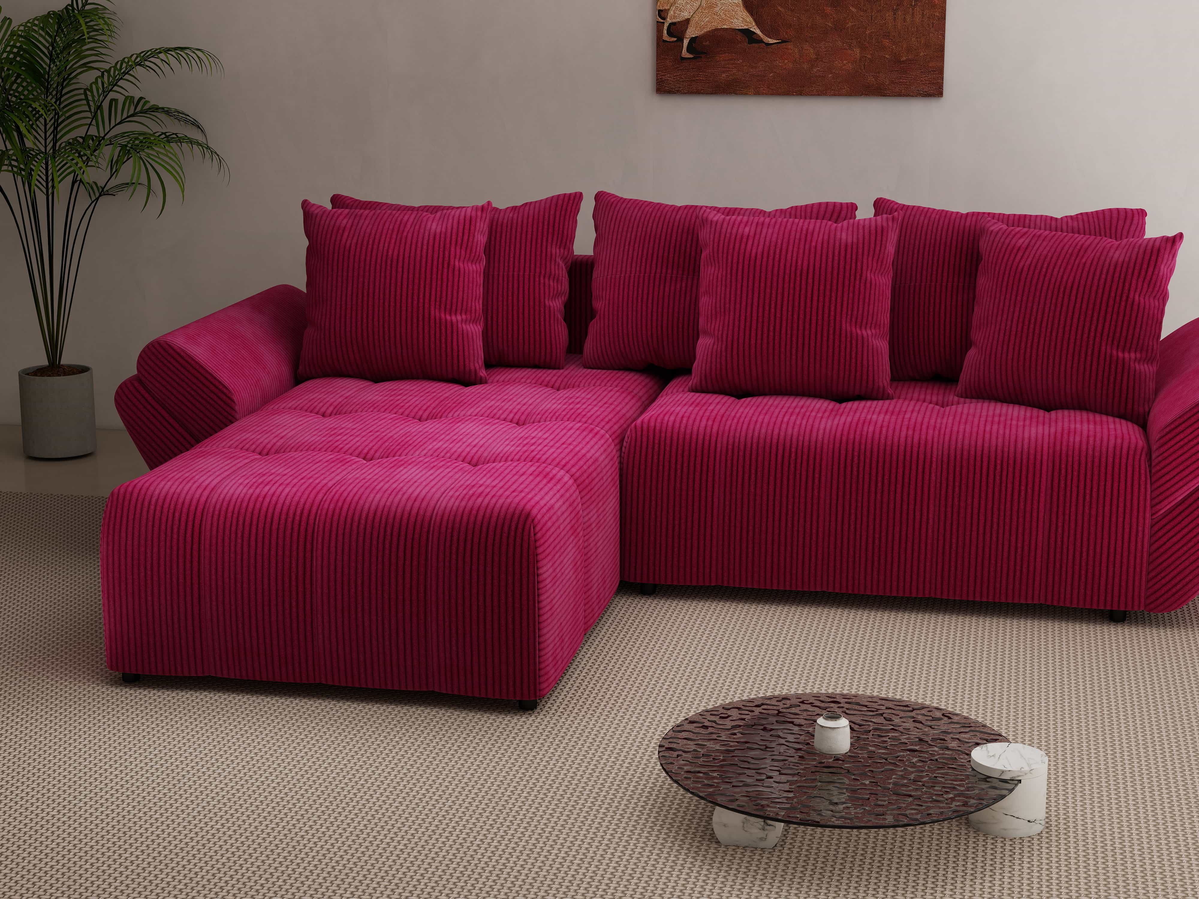 Colțar extensibil dumonde cu ladă de depozitare si sezut confortabil din spuma HR, Berlin Zoom Bordeaux 280x185 cm Fabrica