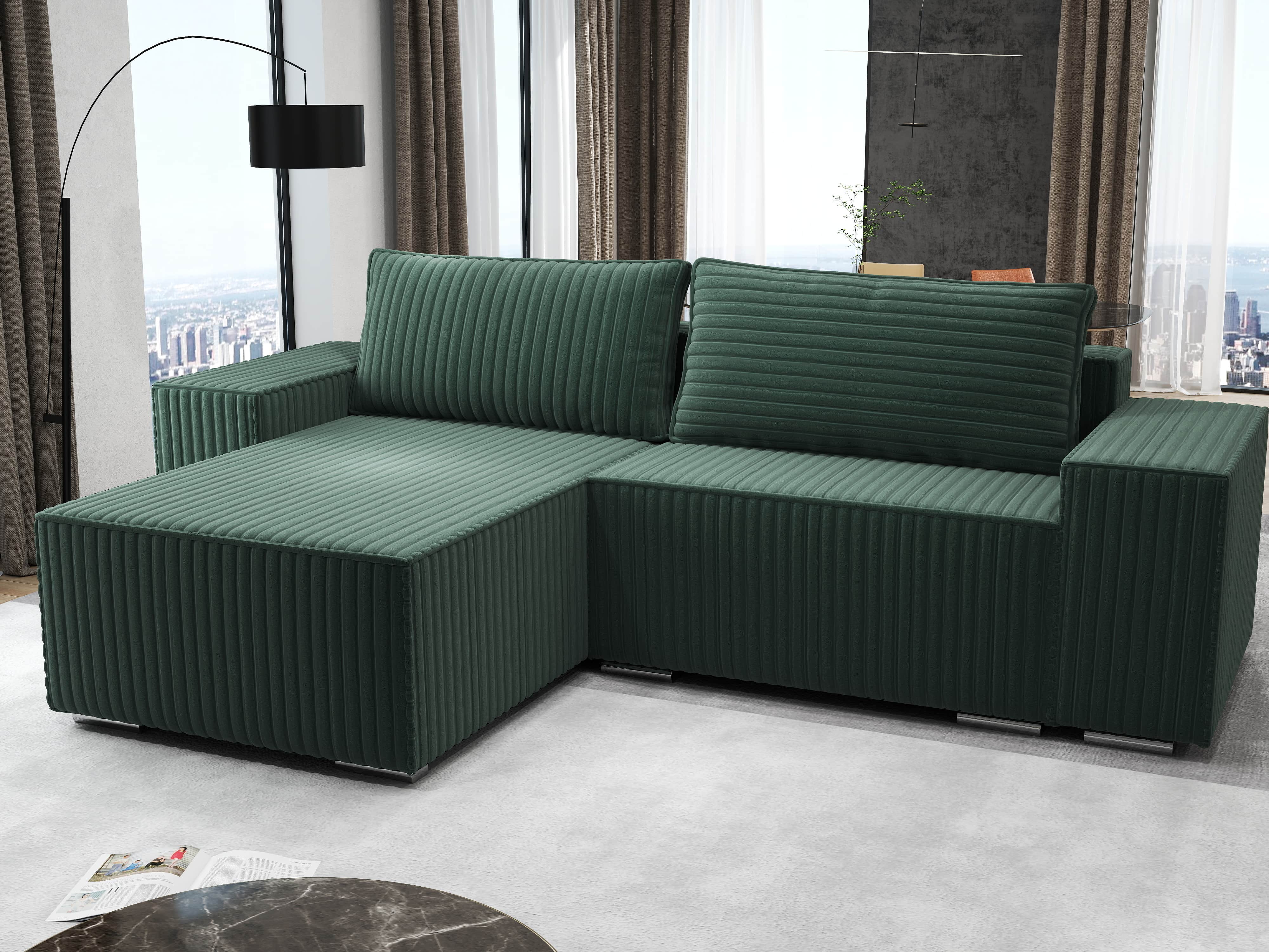 Colțar extensibil dumonde cu ladă de depozitare si sezut confortabil din spuma HR, Dream Ambience Verde 290x185 cm Fabrica