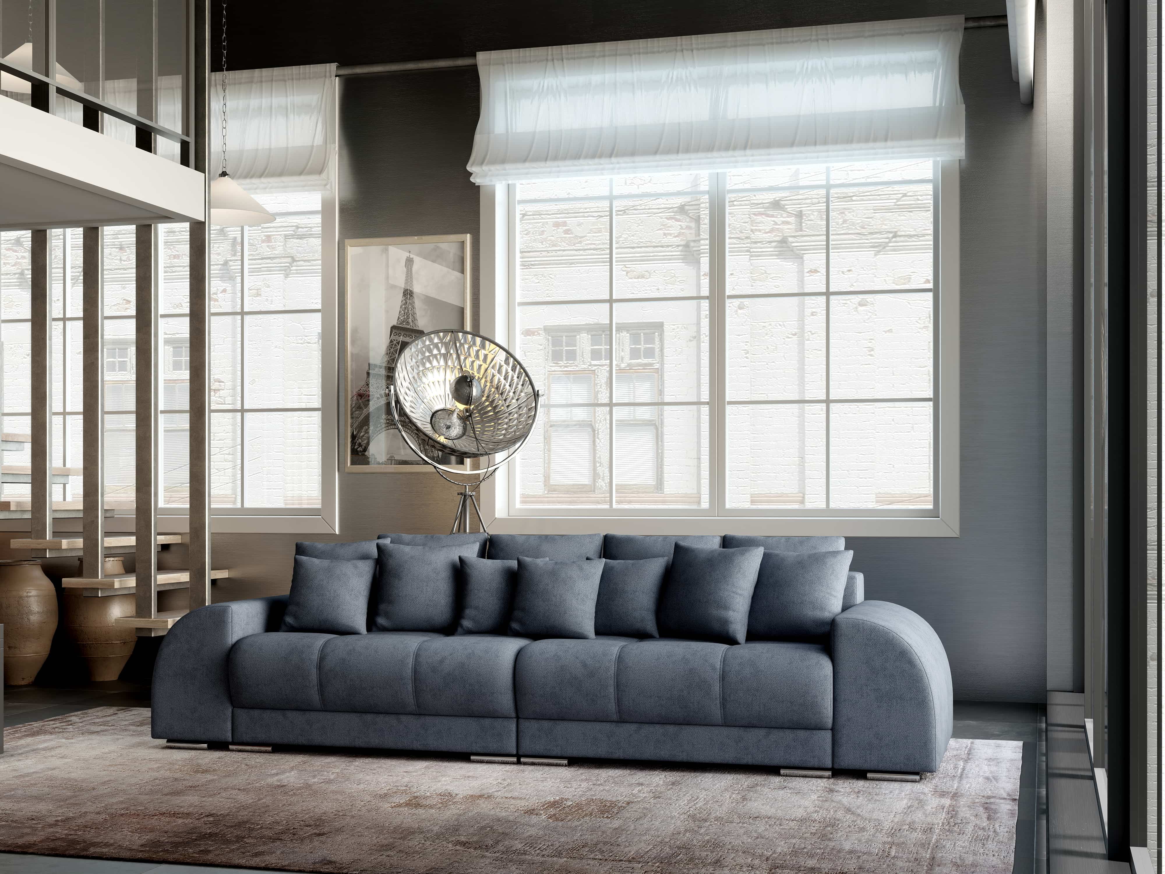 Canapea extensibilă dumonde cu 2 lăzi de depozitare si sezut confortabil din spuma HR, Big Sofa Verona Enjoy Lux Antracit 310x100 cm Fabrica