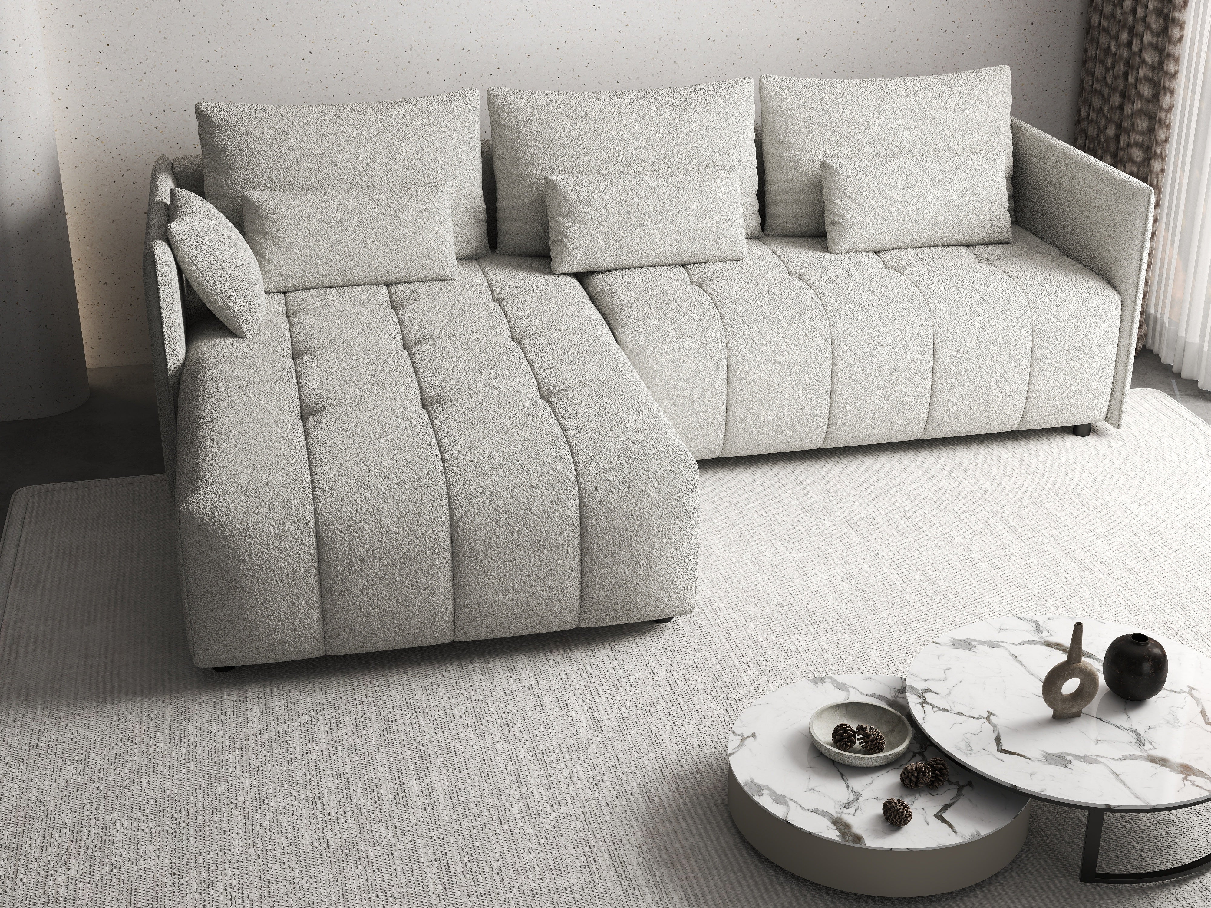 Colțar extensibil dumonde cu ladă de depozitare si sezut confortabil din spuma HR, Malta Euphoria Grey 235x185 cm Fabrica