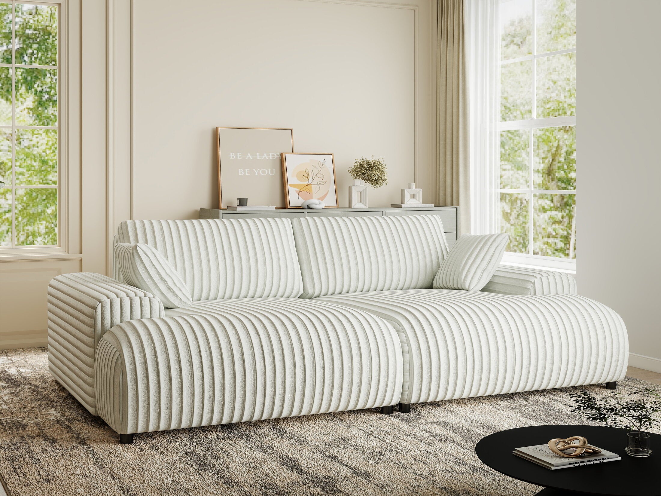 Canapea dumonde cu sezut confortabil din spuma HR, Hudson Ambience Alb 237x144 cm