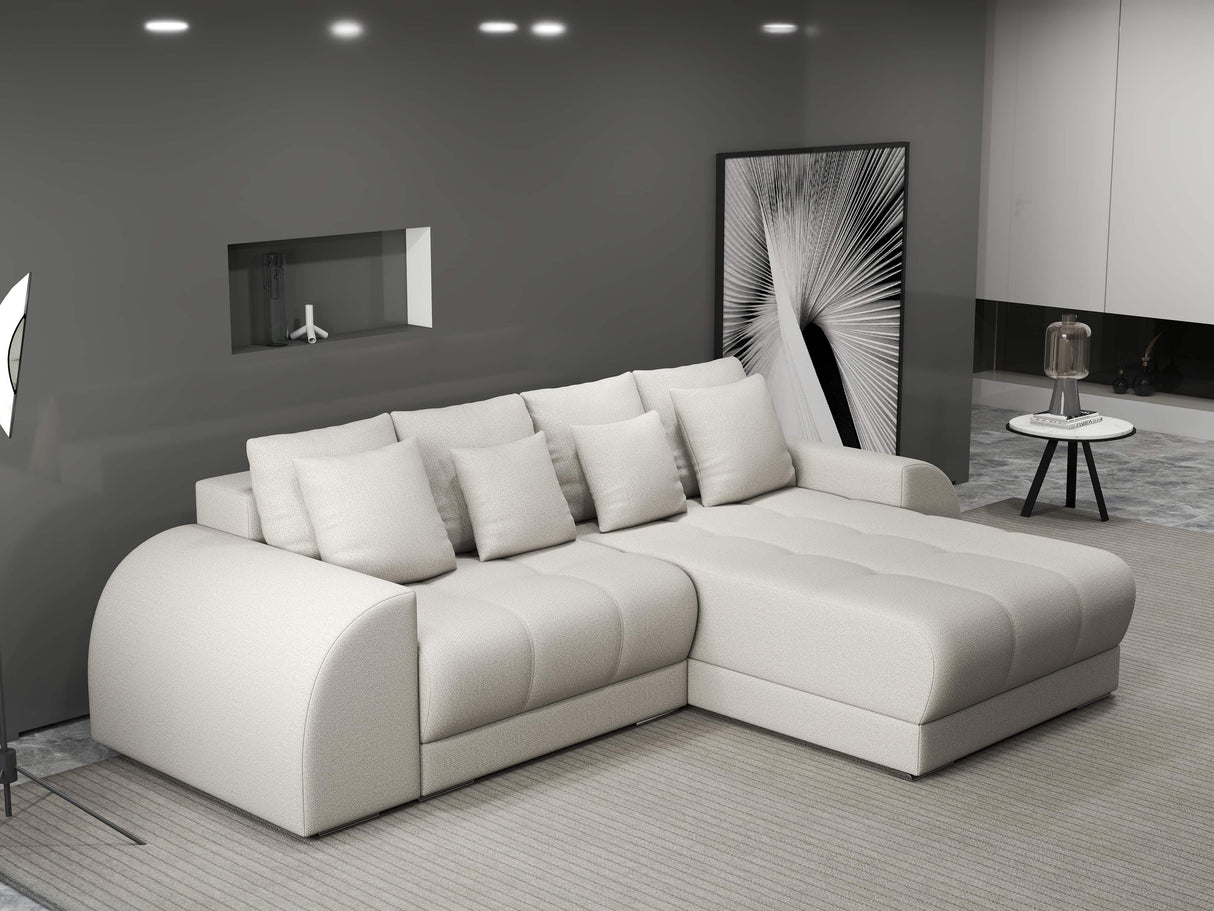 Colțar extensibil dumonde cu ladă de depozitare si sezut confortabil din spuma HR, Verona Enjoy Bej II 290x185 cm Fabrica