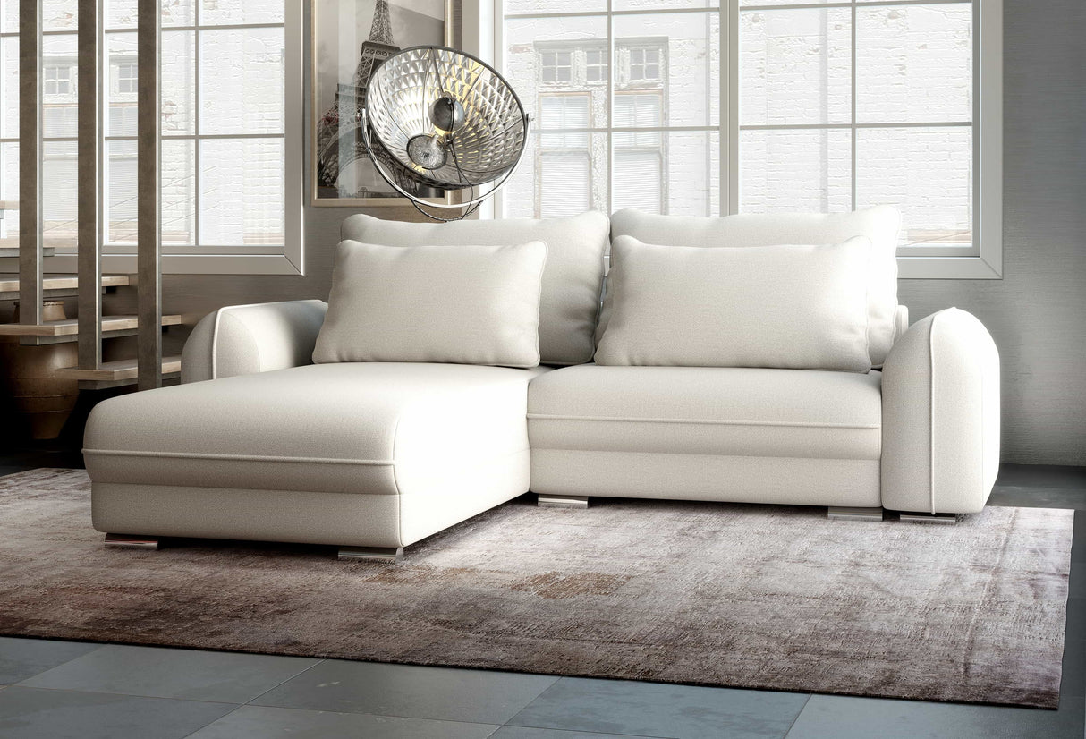 Colțar extensibil dumonde cu ladă de depozitare si sezut confortabil din spuma HR, Denver Enjoy Bej 275x185 cm Fabrica