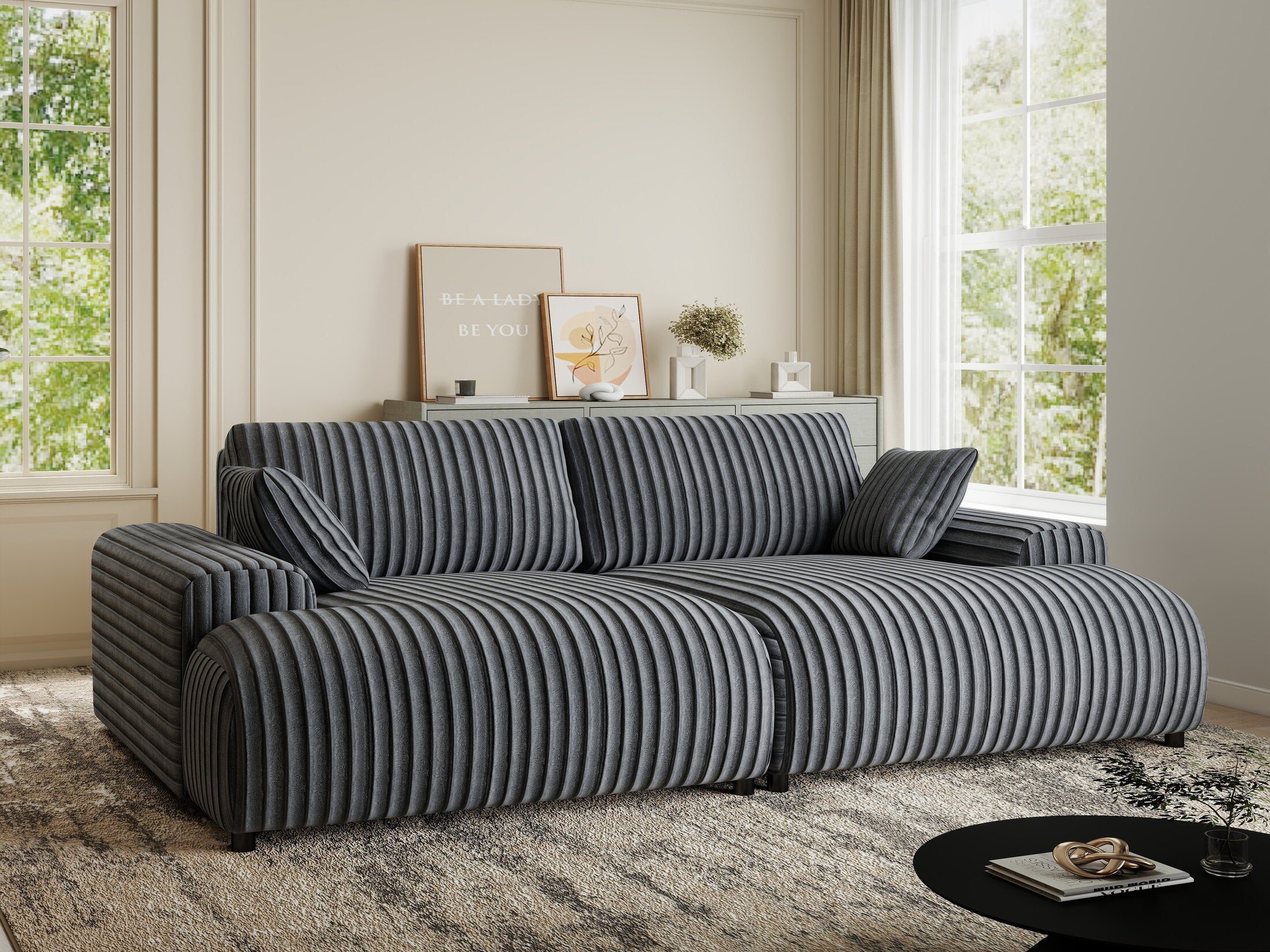 Canapea dumonde cu sezut confortabil din spuma HR, Hudson Ambience Gri 237x144 cm