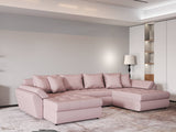 Colțar extensibil dumonde cu ladă de depozitare si sezut confortabil din spuma HR, Loana Enjoy Roz U 355x185 cm Fabrica