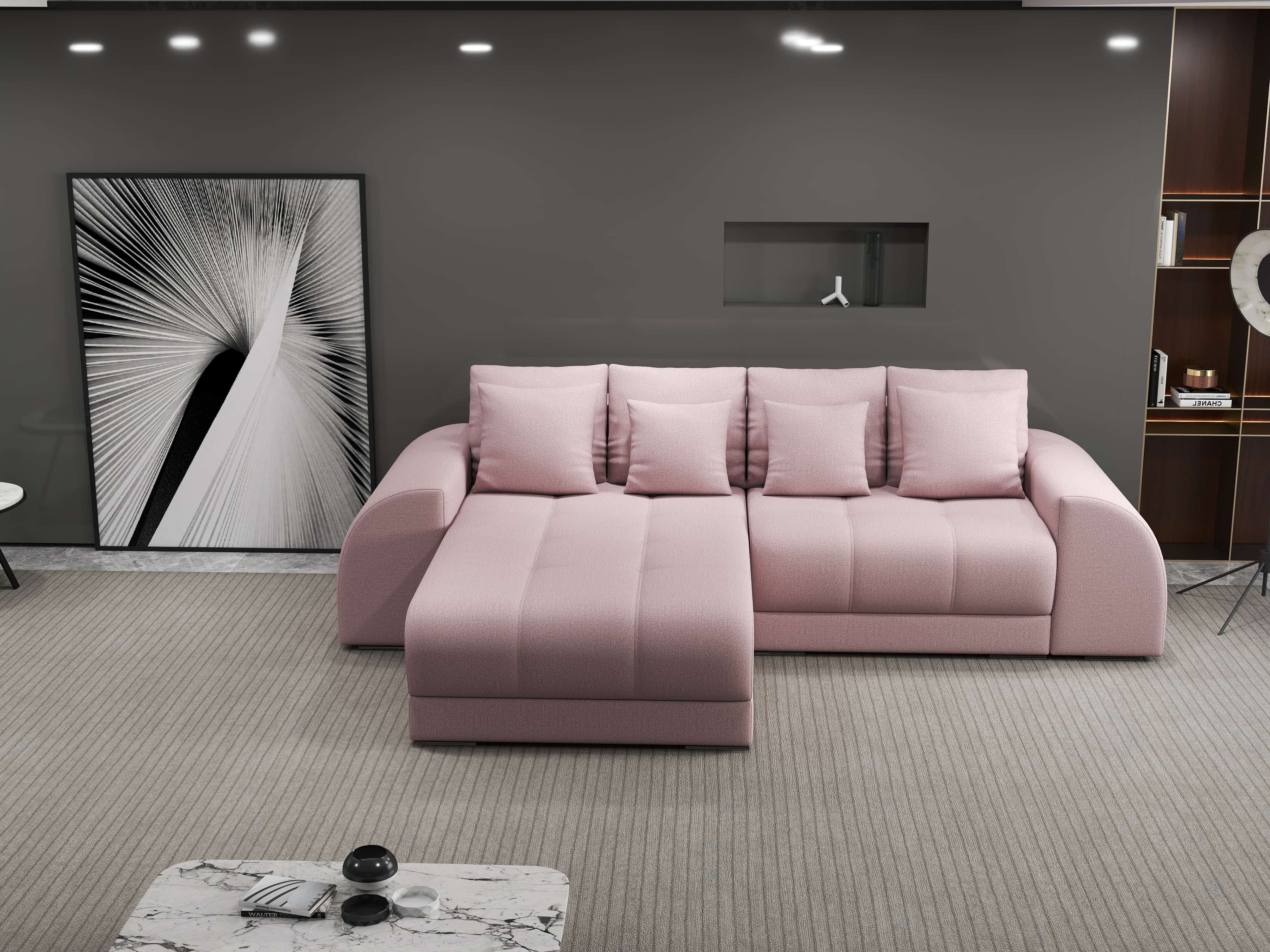 Colțar extensibil dumonde cu ladă de depozitare si sezut confortabil din spuma HR, Verona Enjoy Roz 290x185 cm Fabrica