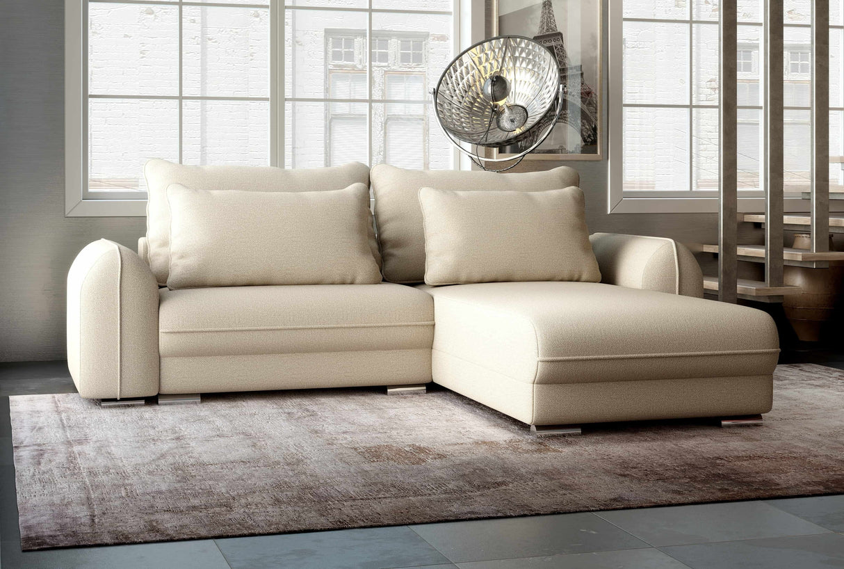 Colțar extensibil dumonde cu ladă de depozitare si sezut confortabil din spuma HR, Denver Enjoy Beige 275x185 cm II Fabrica