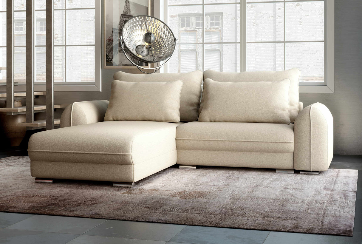 Colțar extensibil dumonde cu ladă de depozitare si sezut confortabil din spuma HR, Denver Enjoy Beige 275x185 cm Fabrica