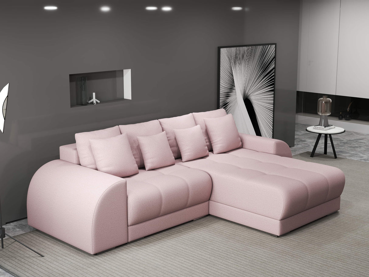 Colțar extensibil dumonde cu ladă de depozitare si sezut confortabil din spuma HR, Verona Enjoy Roz II 290x185 cm Fabrica