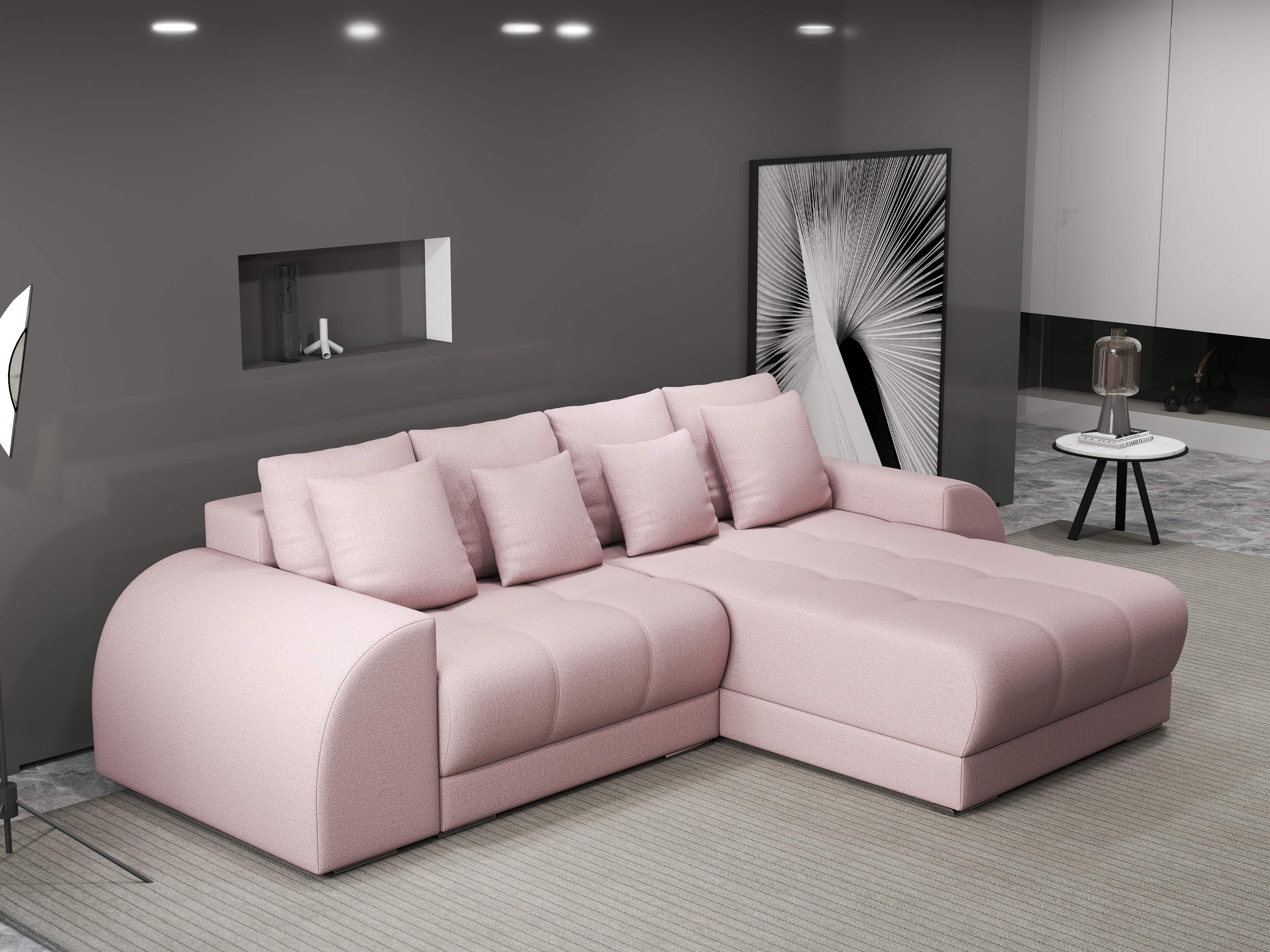 Colțar extensibil dumonde cu ladă de depozitare si sezut confortabil din spuma HR, Verona Enjoy Roz II 290x185 cm Fabrica