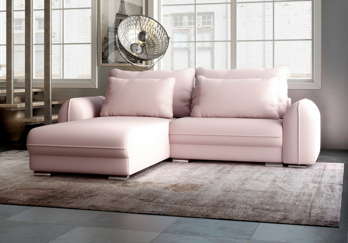 Colțar extensibil dumonde cu ladă de depozitare si sezut confortabil din spuma HR, Denver Enjoy Flamingo 275x185 cm Fabrica