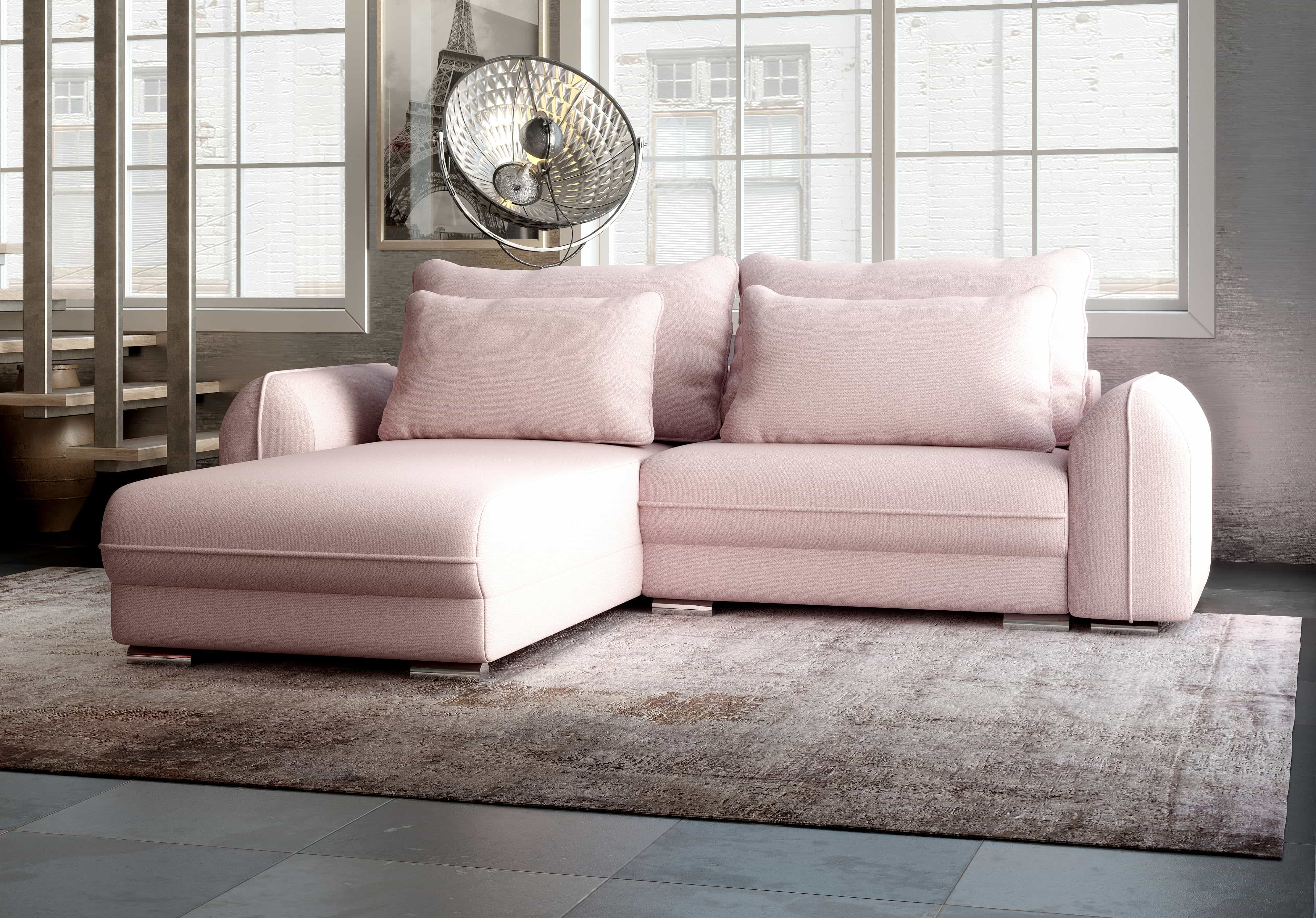 Colțar extensibil dumonde cu ladă de depozitare si sezut confortabil din spuma HR, Denver Enjoy Flamingo 275x185 cm Fabrica