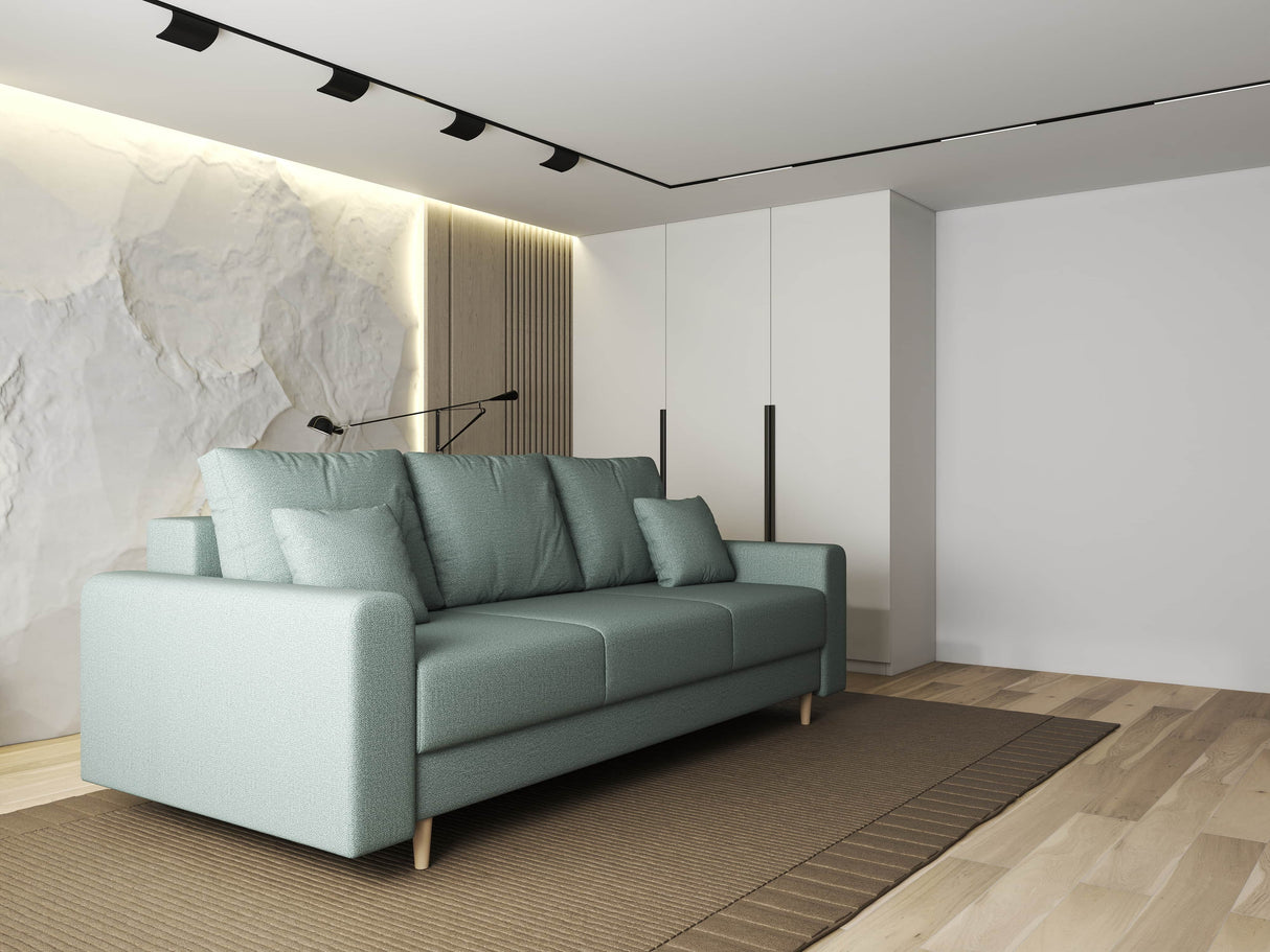 Canapea extensibilă dumonde cu ladă de depozitare si sezut confortabil din spuma HR, Kronos Enjoy Verde Mint 210x100 cm fabrica