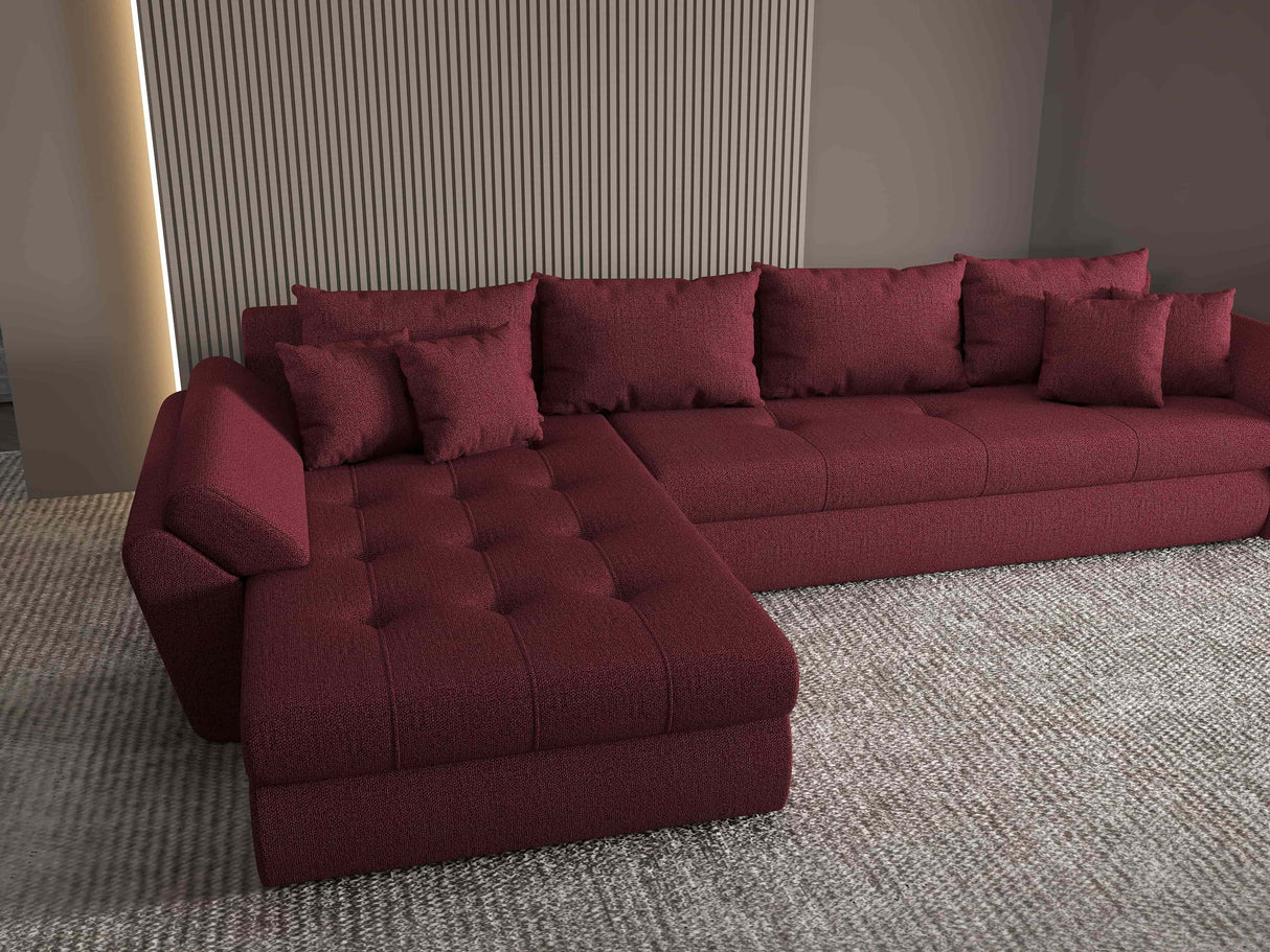 Colțar extensibil dumonde cu ladă de depozitare si sezut confortabil din spuma HR, Loana XL Enjoy Rosu 335x185 cm Fabrica