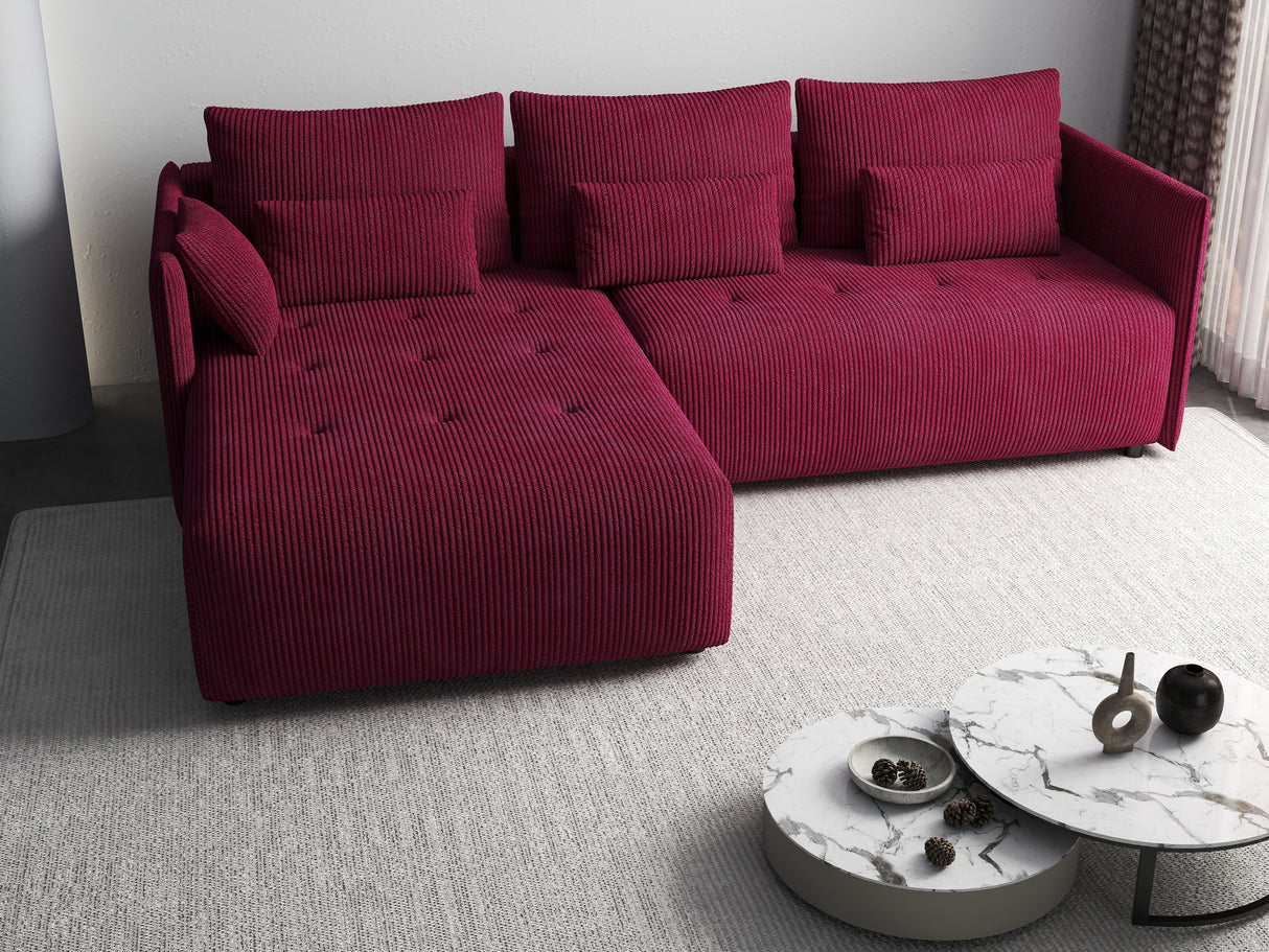 Colțar extensibil dumonde cu ladă de depozitare si sezut confortabil din spuma HR, Malta Zoom Red 235x185 cm