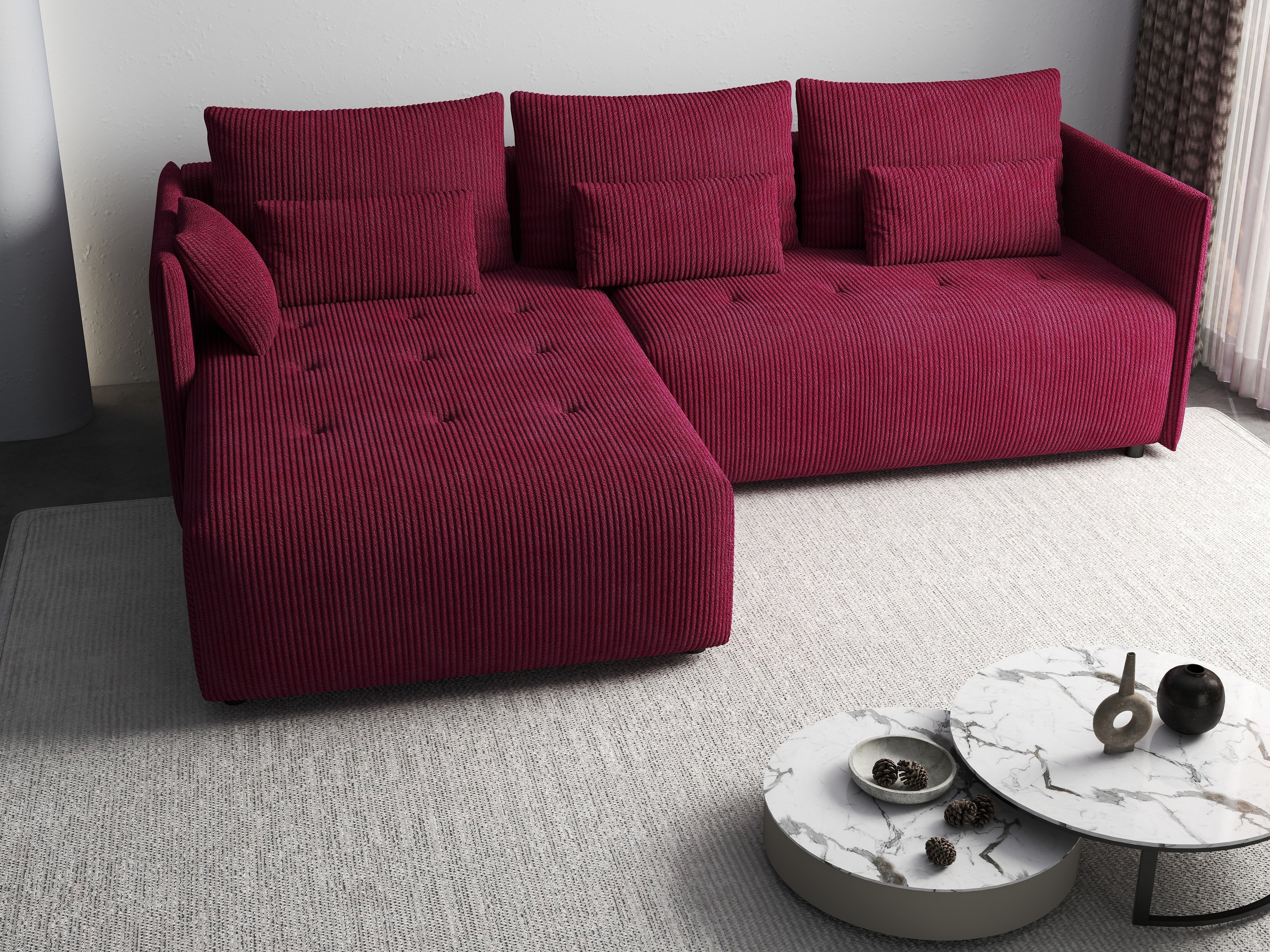Colțar extensibil dumonde cu ladă de depozitare si sezut confortabil din spuma HR, Malta Zoom Red 235x185 cm Fabrica