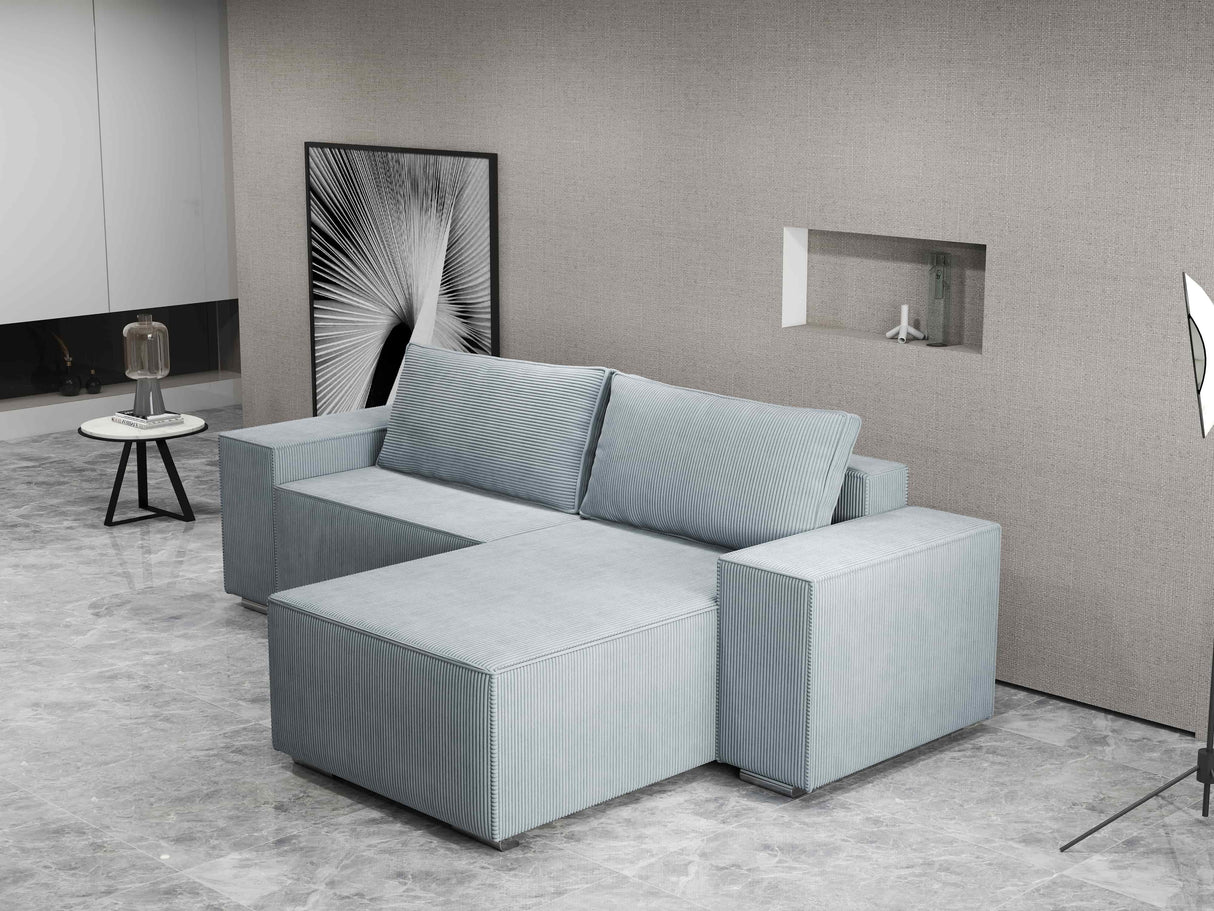 Colțar extensibil dumonde cu ladă de depozitare si sezut confortabil din spuma HR, Dream Zoom Gri Mint 290x185 cm II Fabrica