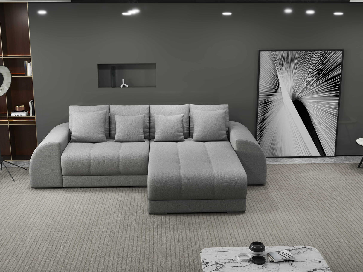 Colțar extensibil dumonde cu ladă de depozitare si sezut confortabil din spuma HR, Verona Enjoy Gri II 290x185 cm Fabrica