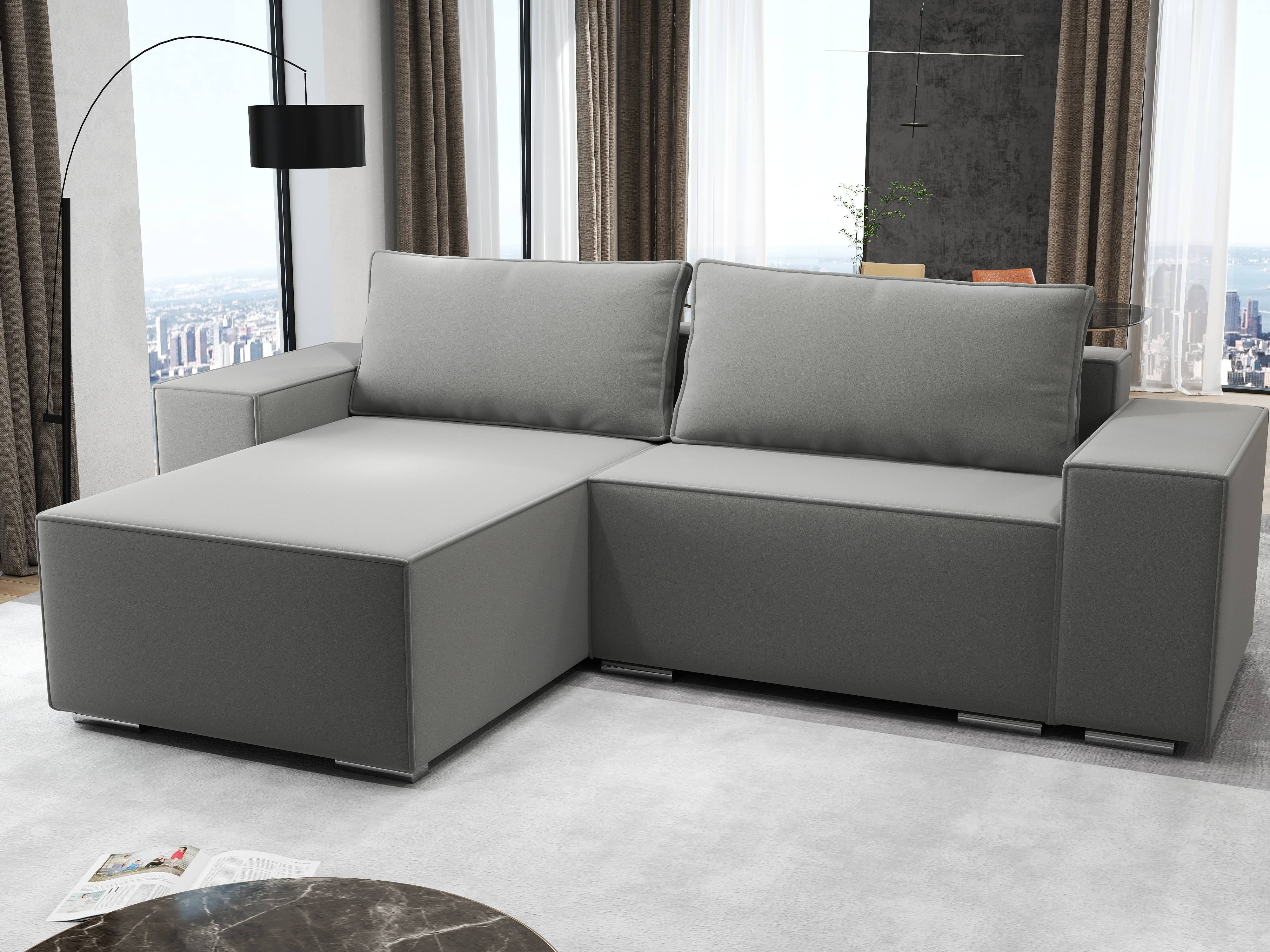 Colțar extensibil dumonde cu ladă de depozitare si sezut confortabil din spuma HR, Dream Royal Gri 290x185 cm Fabrica