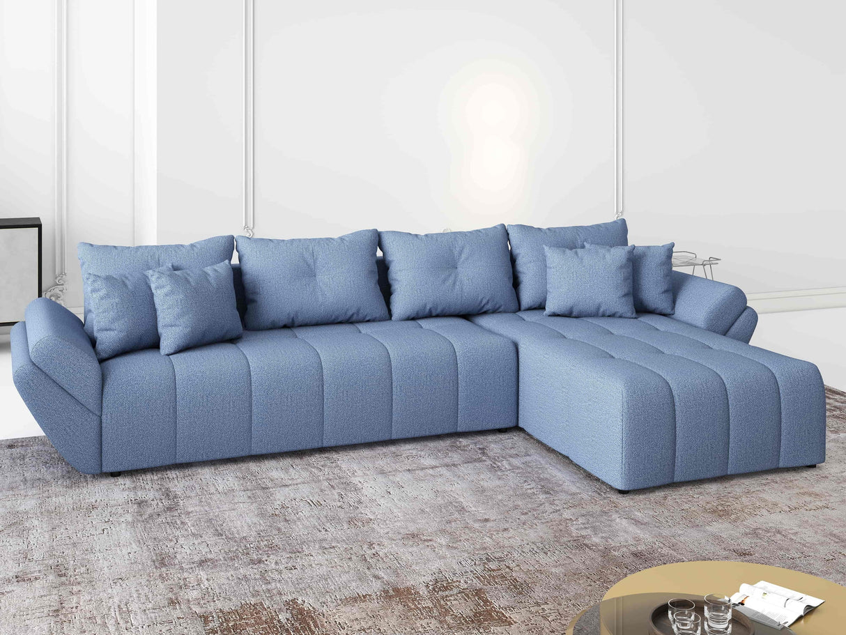 Colțar extensibil dumonde cu ladă de depozitare si sezut confortabil din spuma HR, Berlin XL Enjoy Lux Blue 350x185 cm II Fabrica