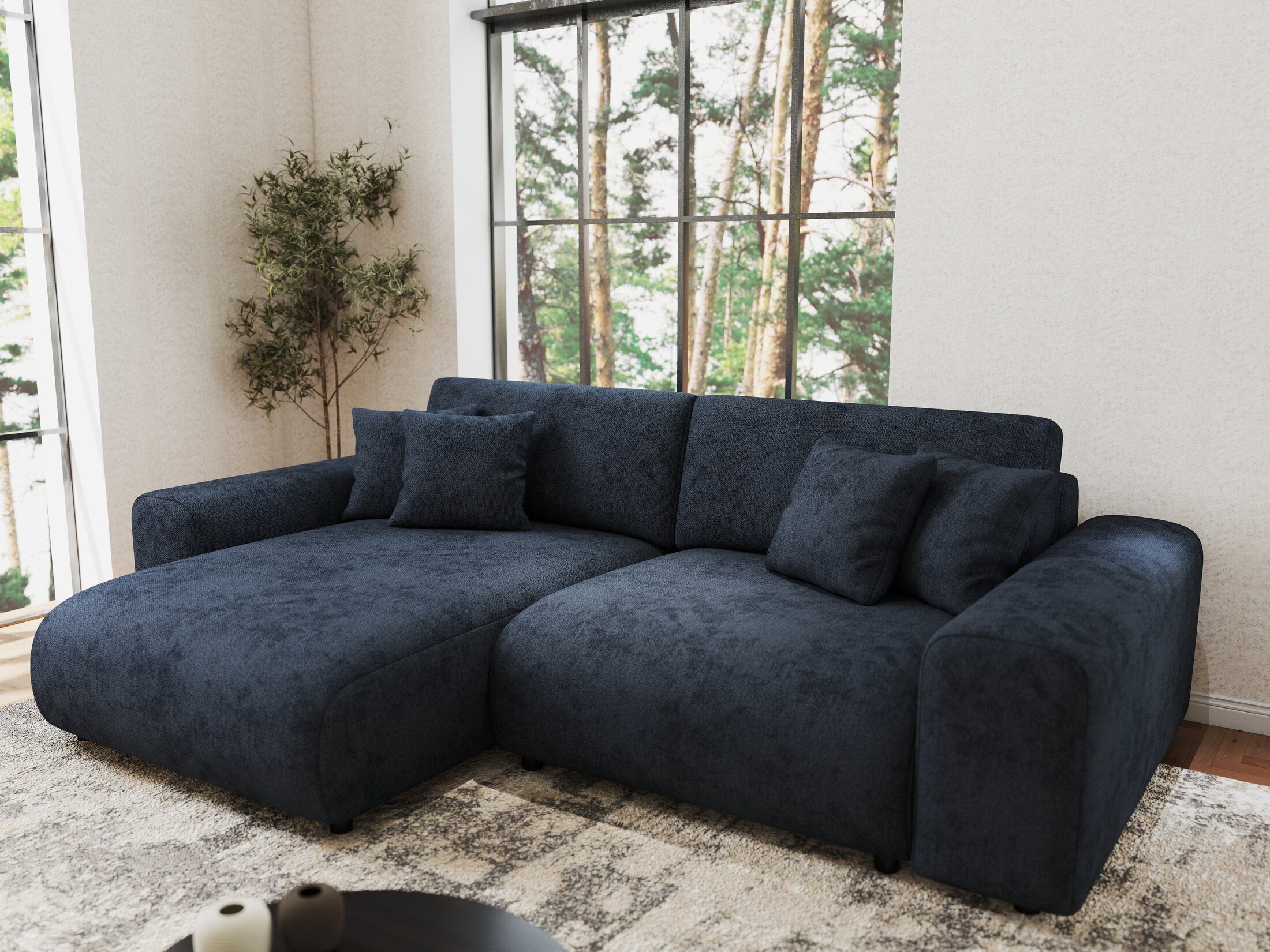 Colțar extensibil dumonde cu ladă de depozitare si sezut confortabil din spuma HR, Sarina Enjoy Antracit 255x168 cm