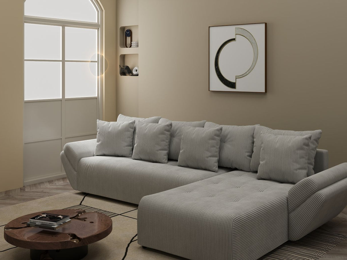 Colțar extensibil dumonde cu ladă de depozitare si sezut confortabil din spuma HR, Berlin XL Zoom Pearl 350x185 cm II